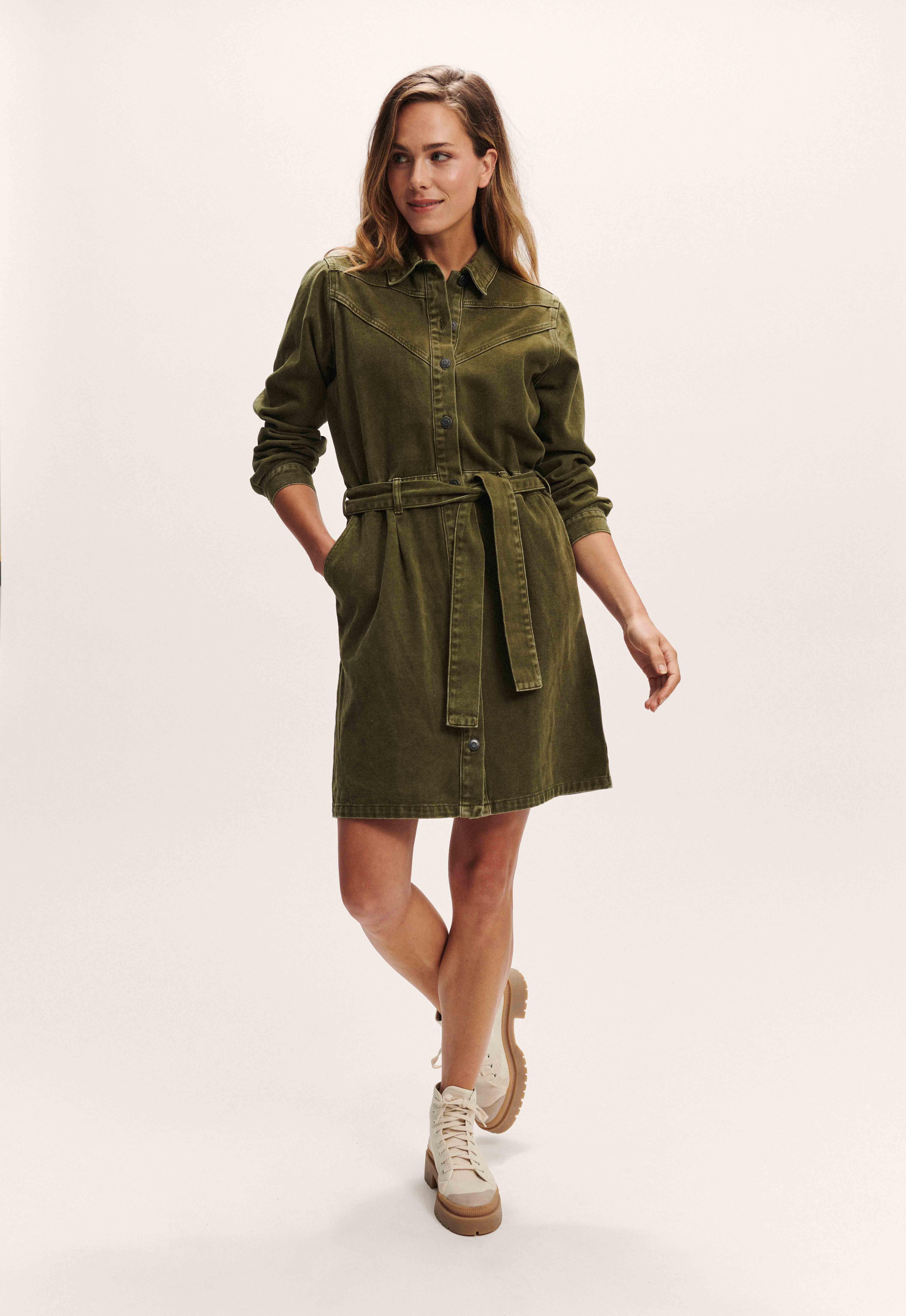 Circle of Trust Demy Olive Denim Jurk Circle of Trust Demy Olive Denim Jurk