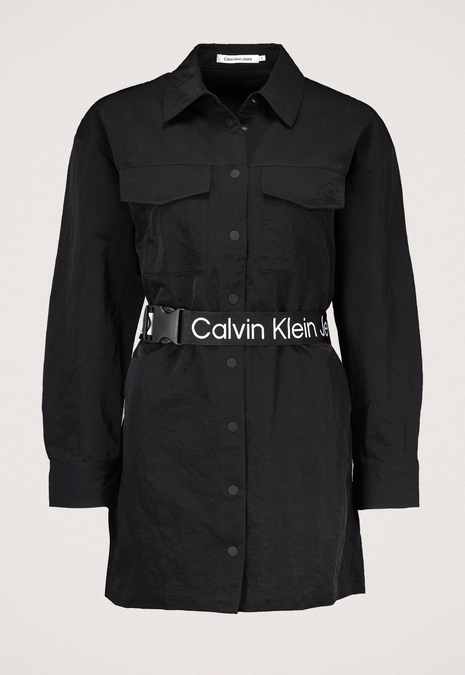 Calvin Klein Crinkle Nylon Belted Jurk