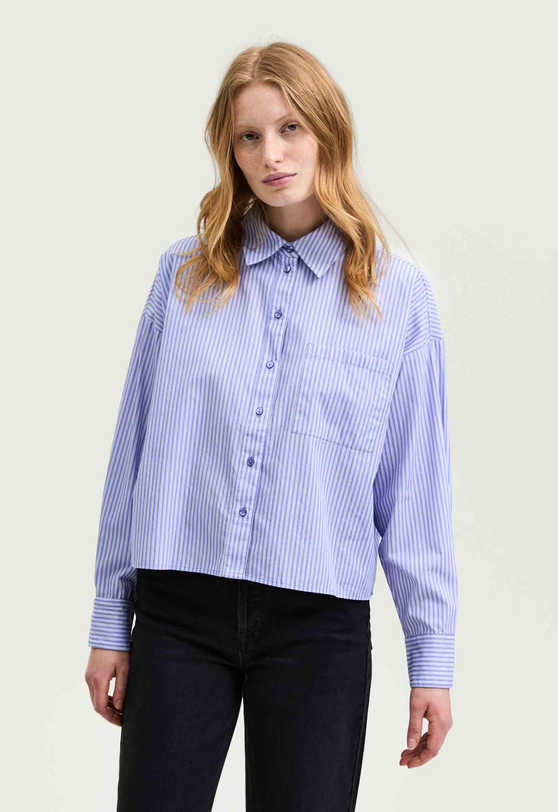 Selected Femme Reka Striped Cropped Blouse