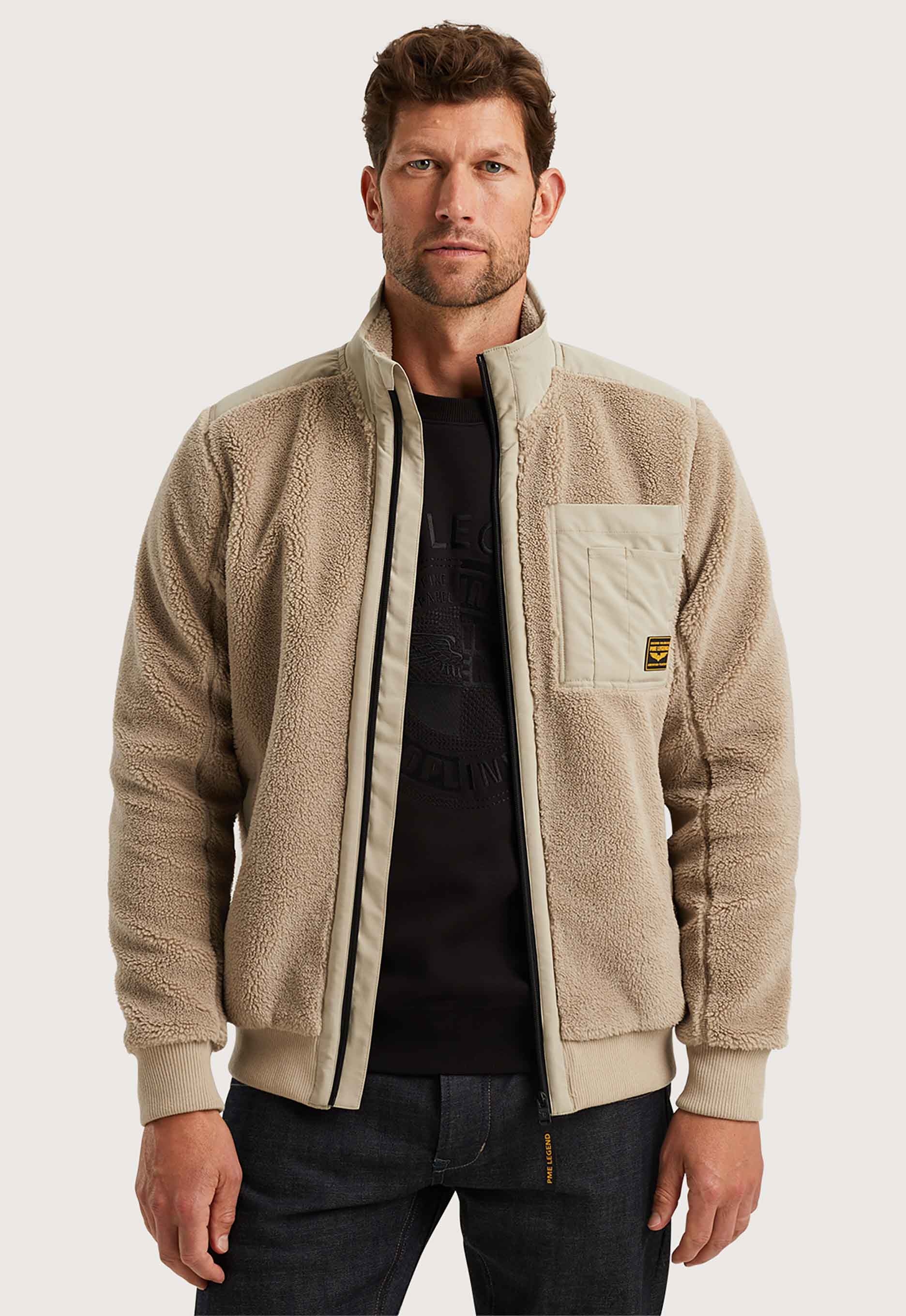 PME Legend Sherpa Zip Jas Volledige Rits Knoop Beige Heren