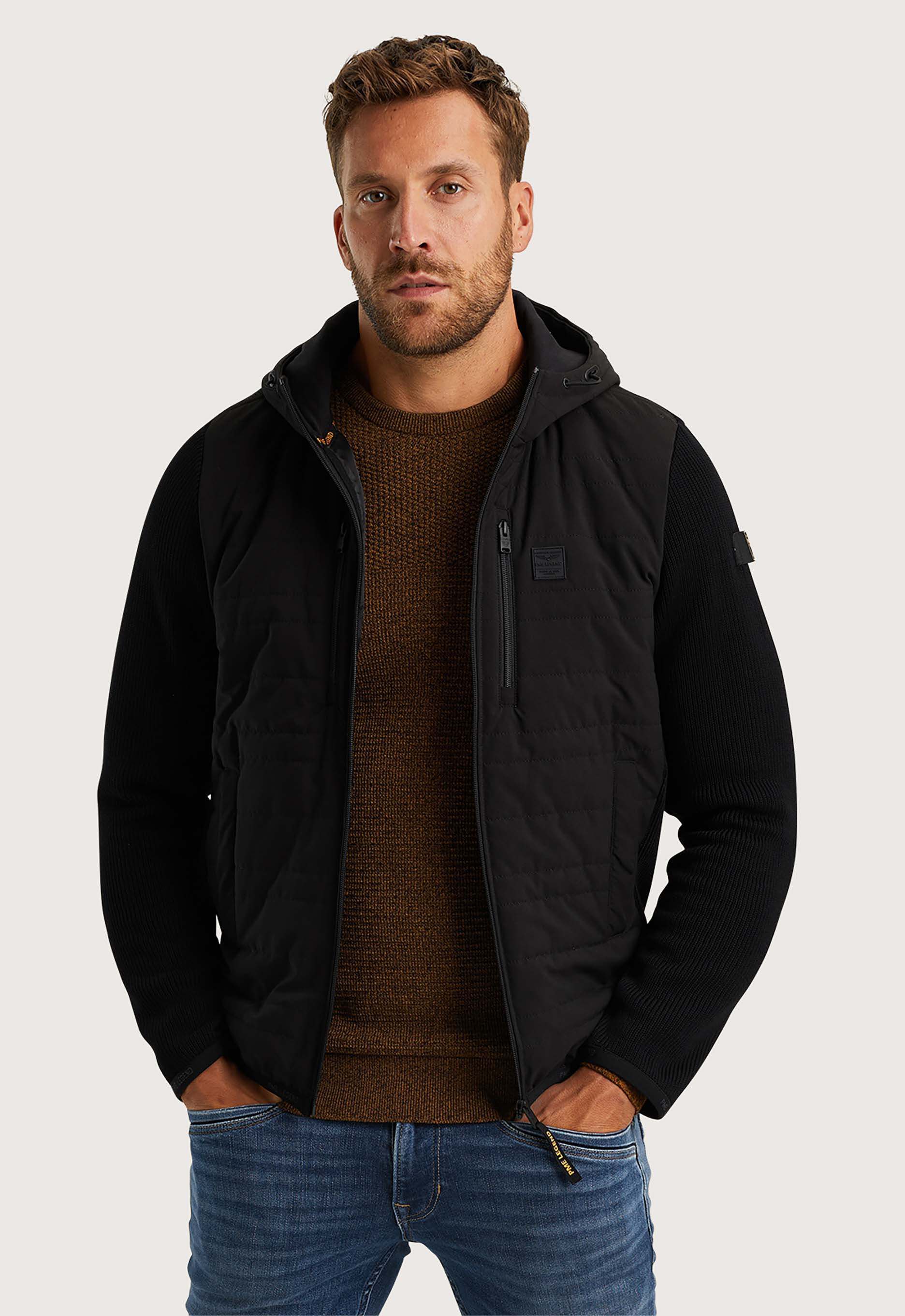 PME Legend Gebreide Look Rits Jas Mix Stijl Black Heren