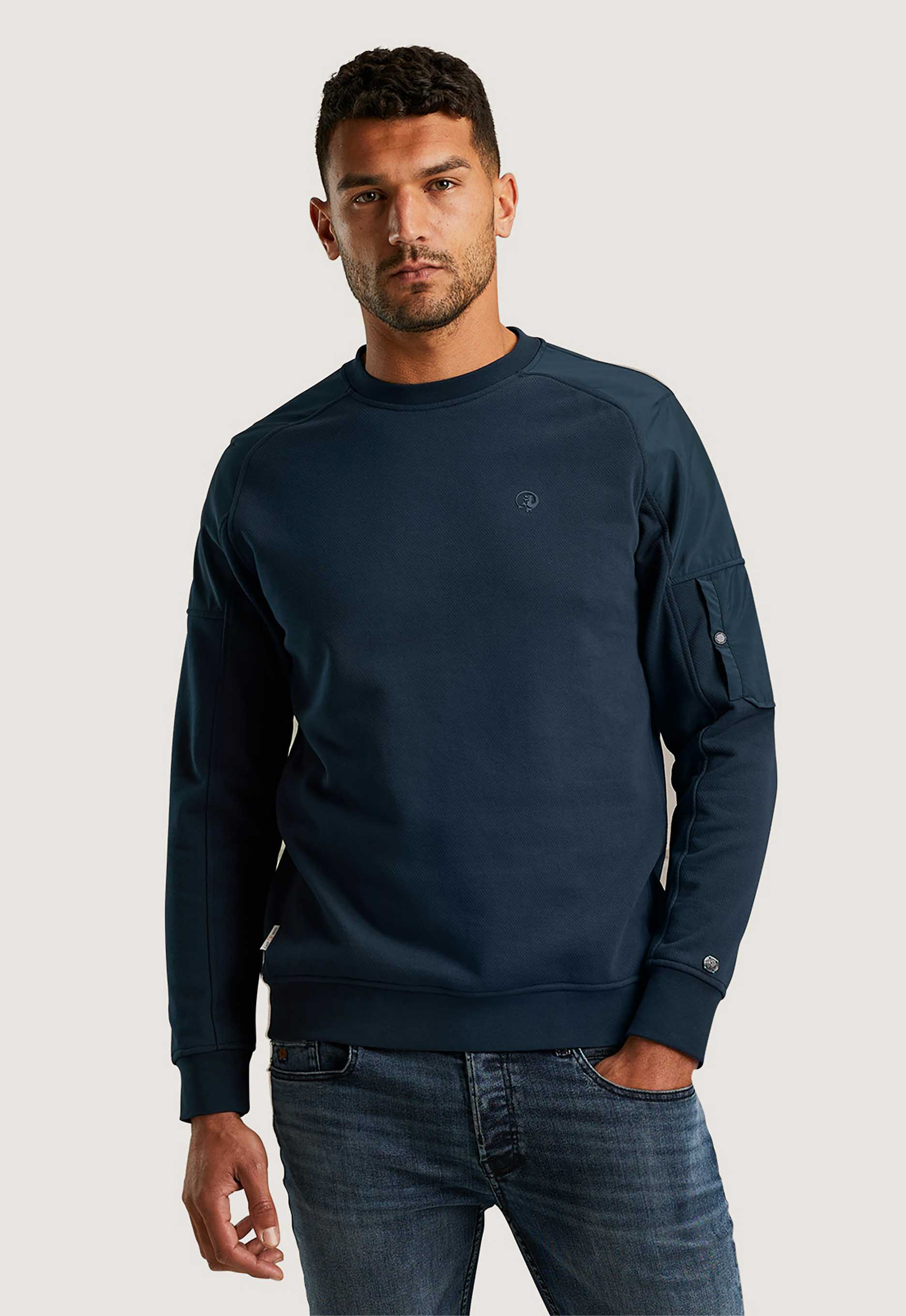 Cast Iron Terry Sweatshirt Regular Fit Blue Heren