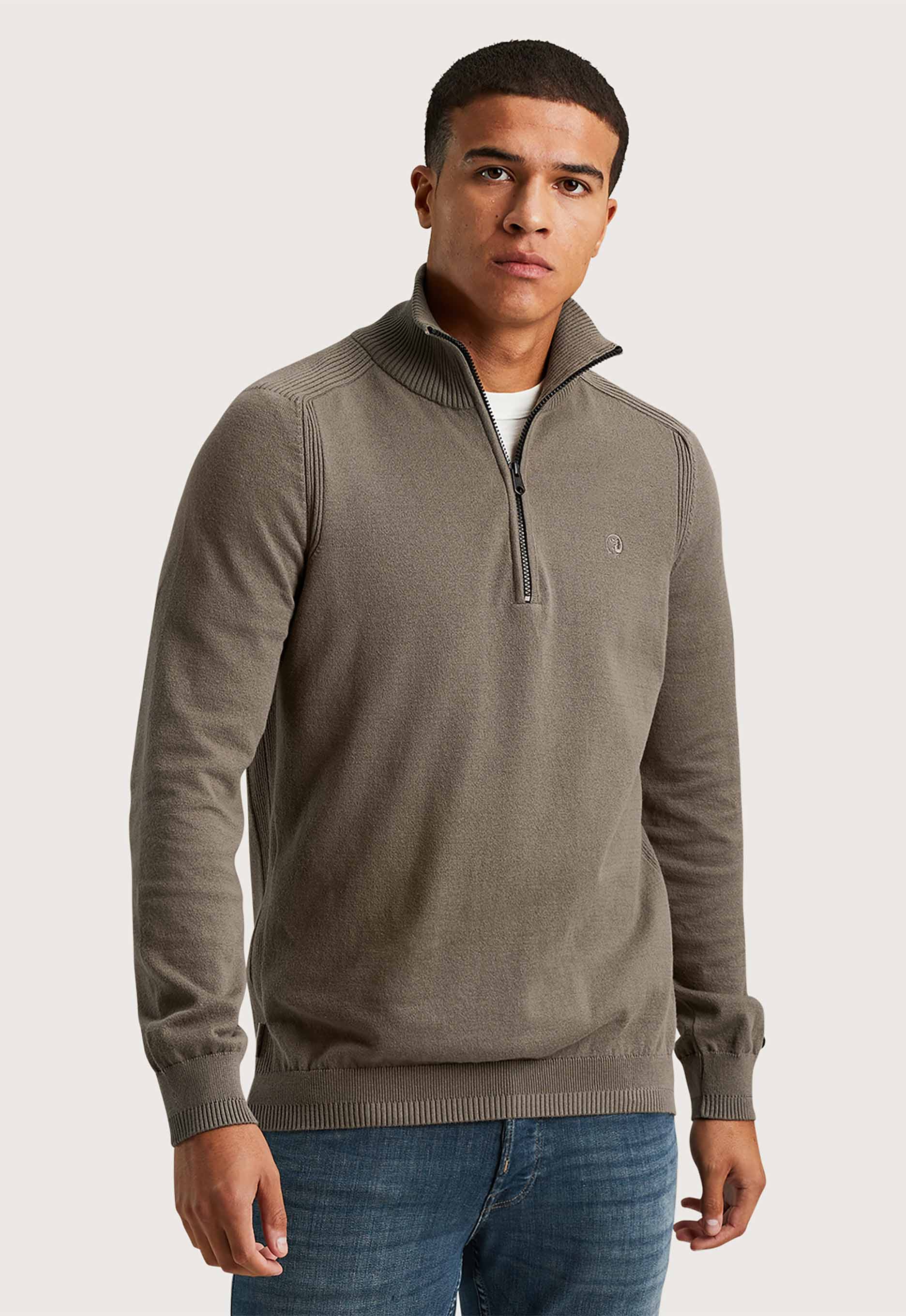 Cast iron Half Zip Collar Cotton Stretch Trui