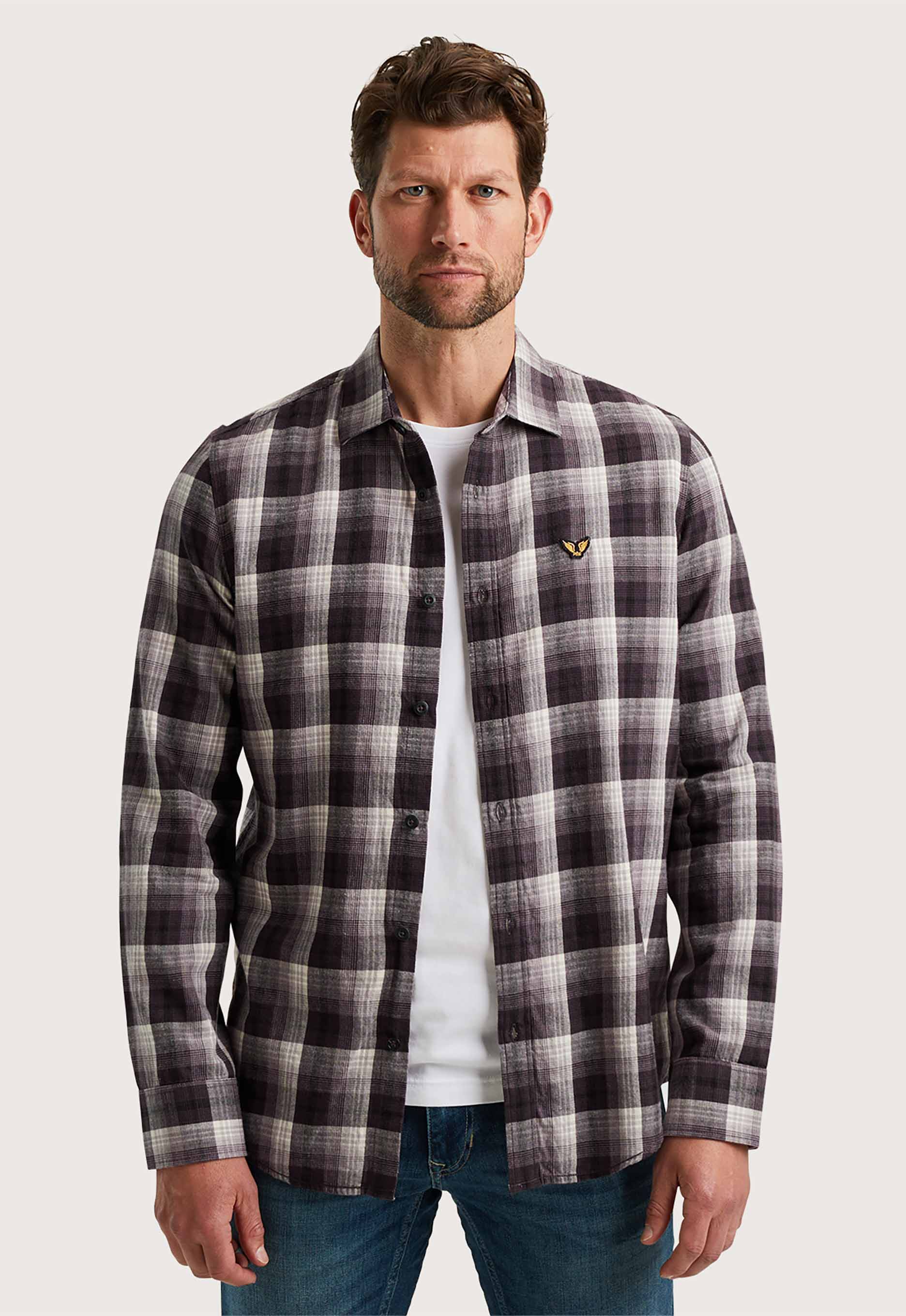 PME Legend Twill Yarndyed Overhemd Lange Mouw Brown Heren