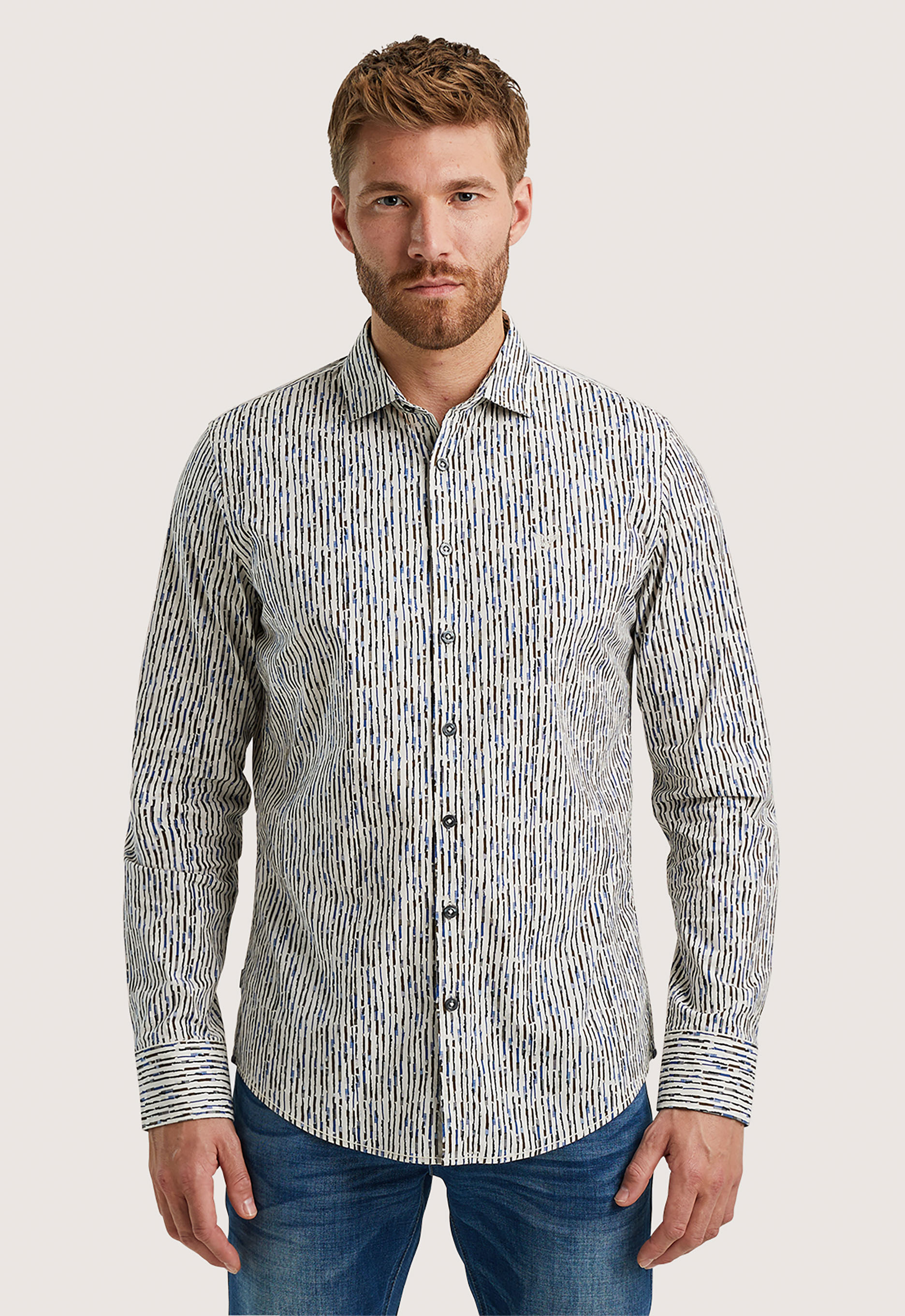 PME Legend Gedrukt lange mouw poplin overhemd Gray Heren