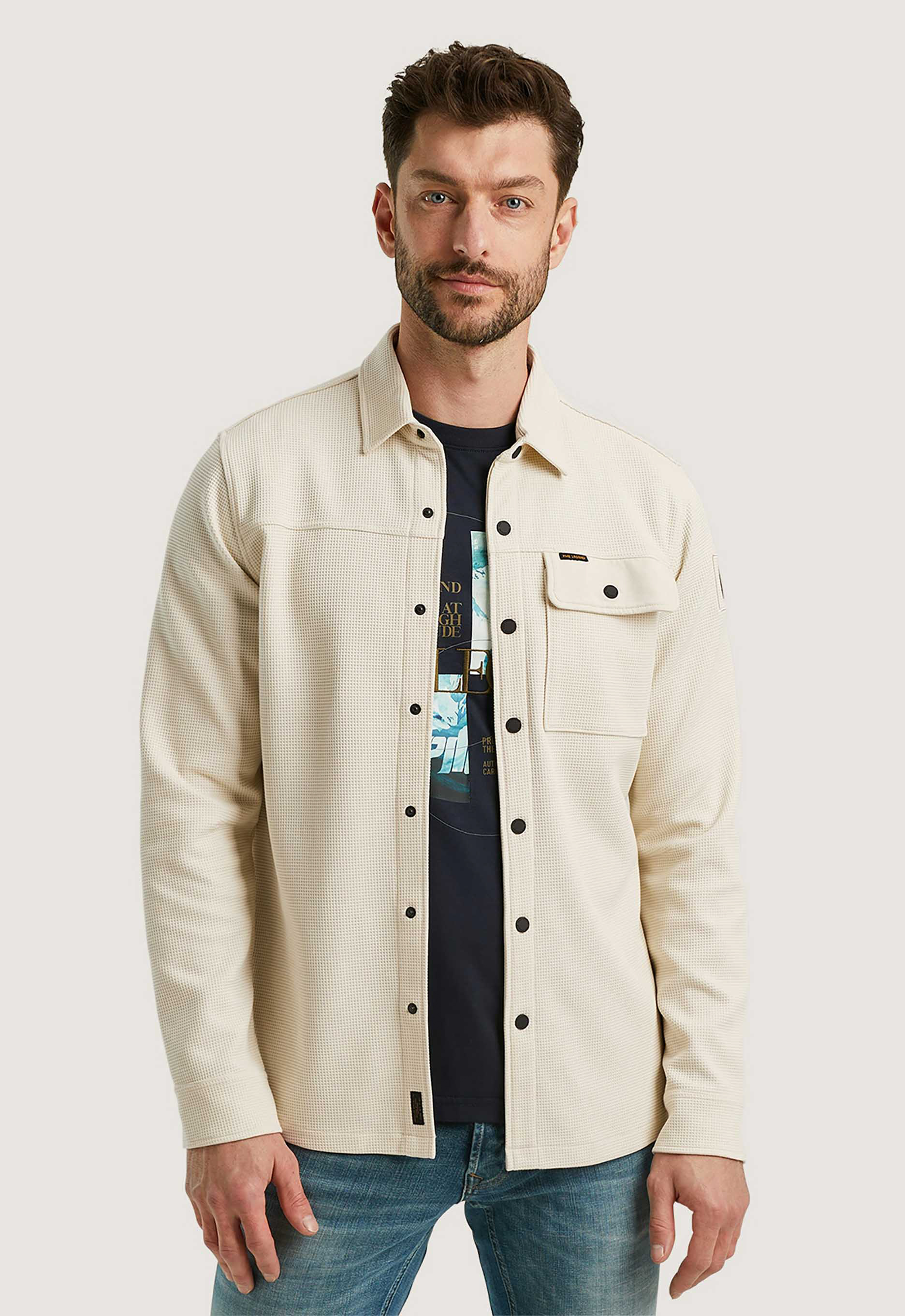 PME Legend Wafel Dubbelzijdig Jersey Overhemd Jas Beige Heren