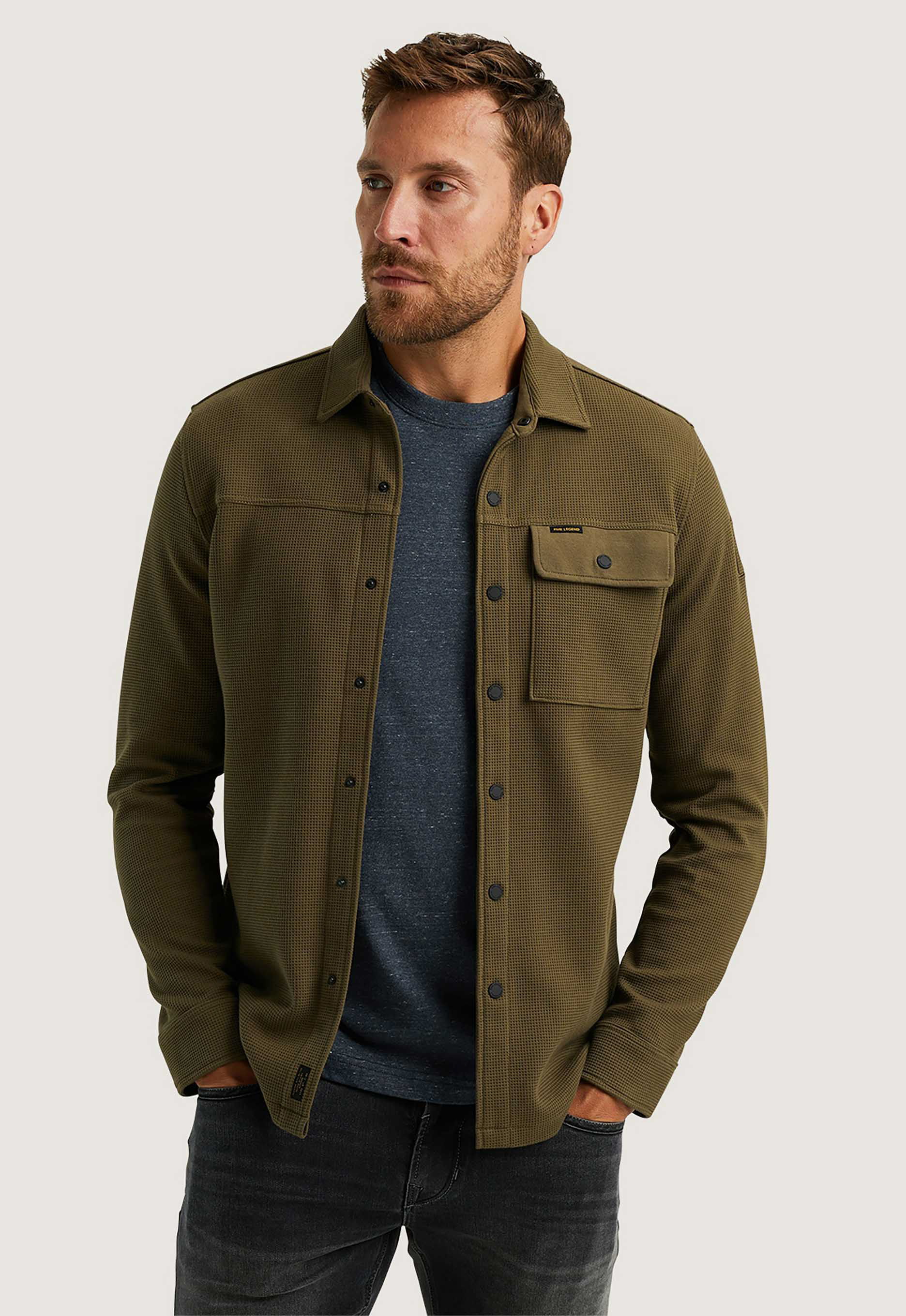 PME Legend Waffle Double Fabric Overshirt Green Heren