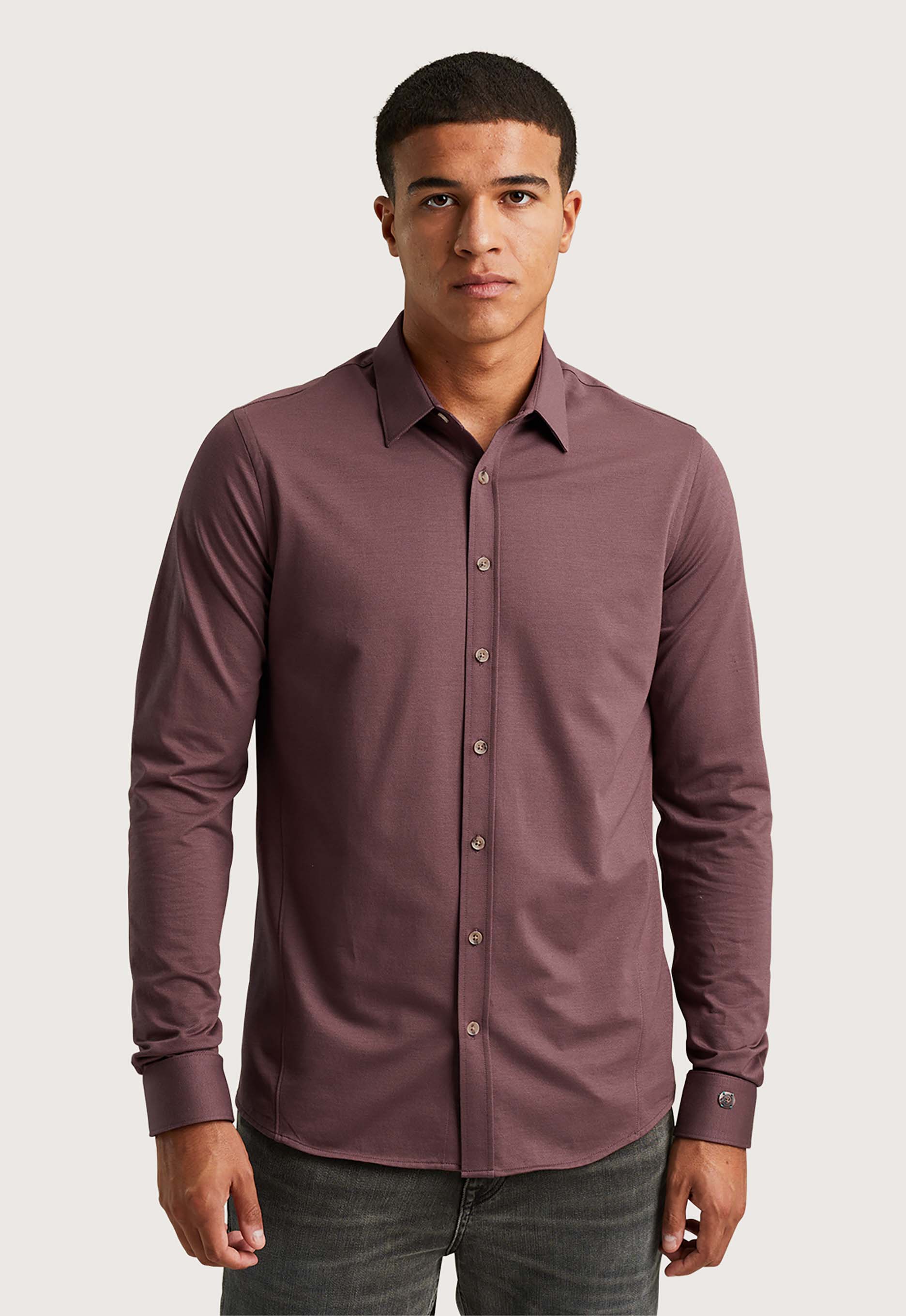 Cast Iron Lange Mouw Twill Jersey Shirt Brown Heren