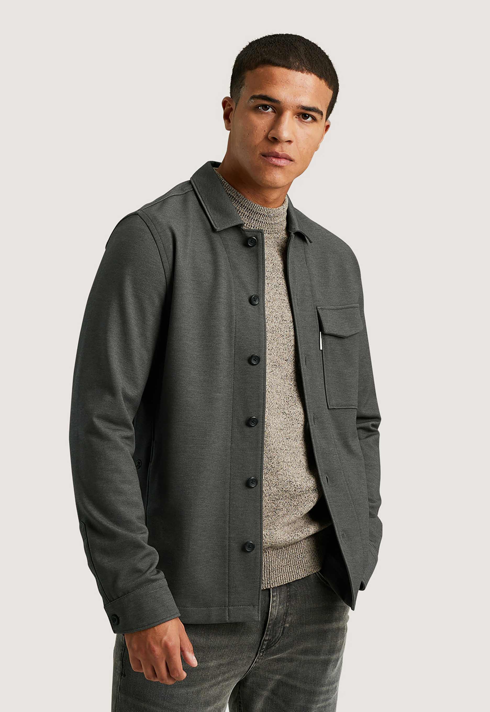 Cast Iron Overshirt Jersey Twill Lange Mouw Shirt Gray Heren