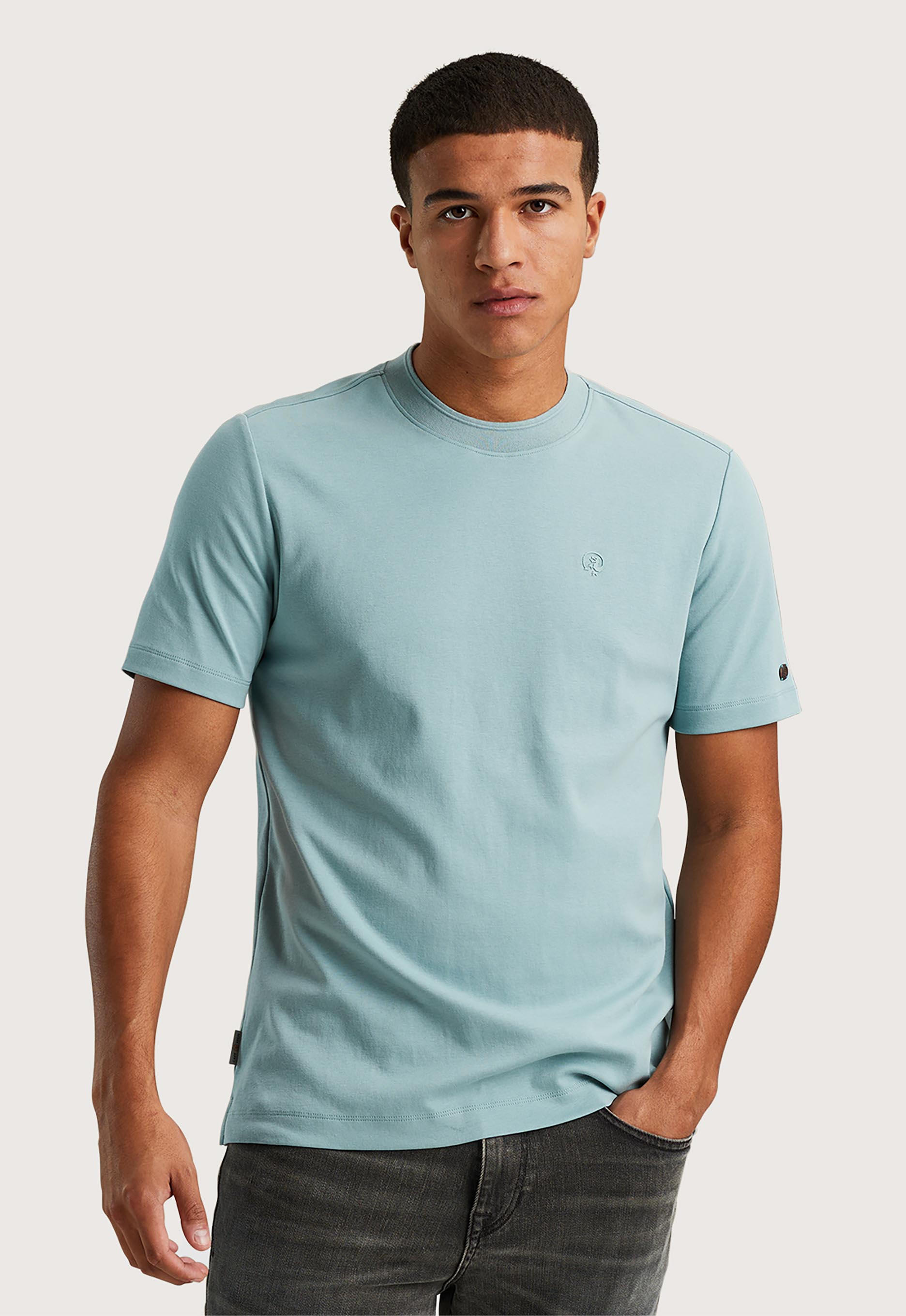 CAST IRON Heren Polo's & T-shirts Short Sleeve R-neck Regular Fit Interlock Blauw