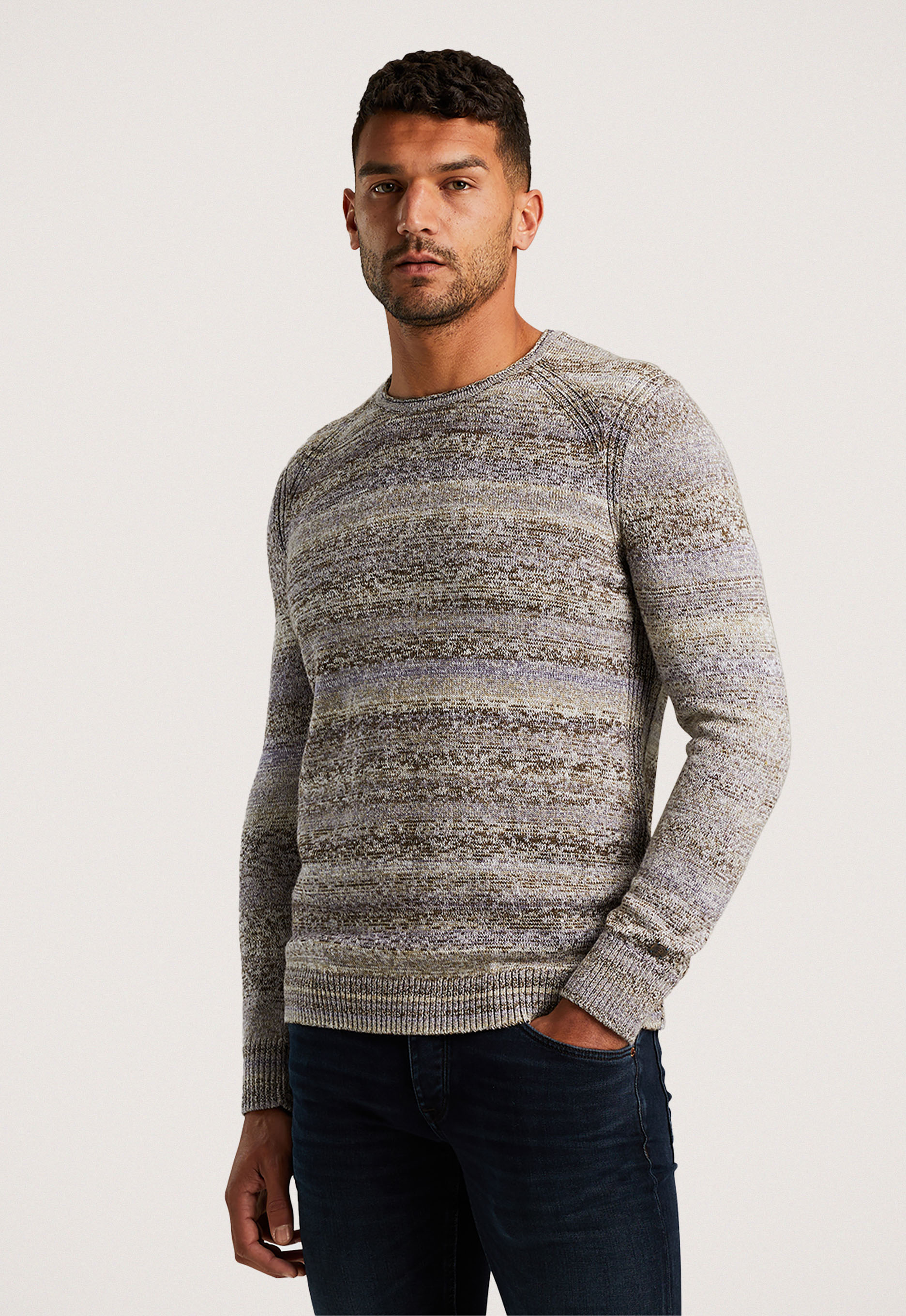 Cast Iron Spacedye Crewneck Pullover Blue Heren