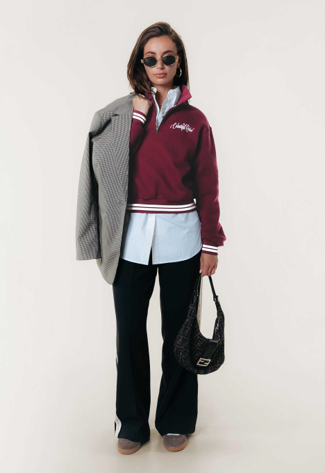 Striped Cuff Zip Sweater