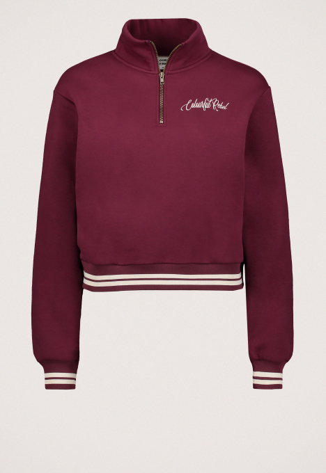 Striped Cuff Zip Sweater