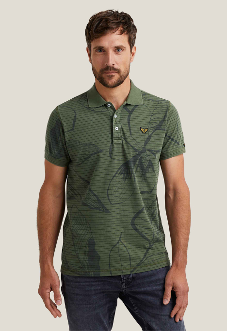 Stripe Outline Flower Polo