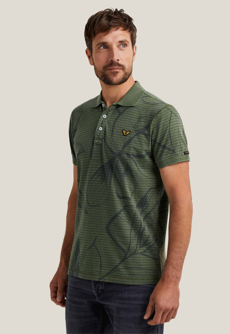 Stripe Outline Flower Polo