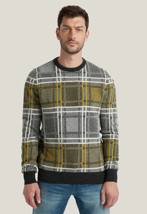 R-Neck Woolmix Check Trui