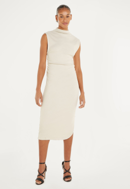 Rib Mock Neck Lange Jurk