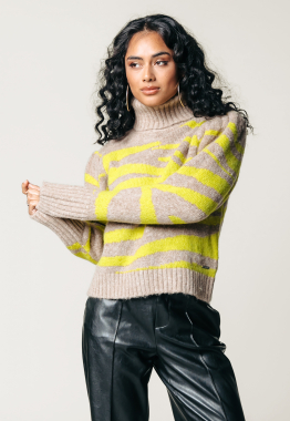 Tani Zebra Jacquard Roll Neck Trui
