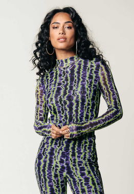 Neyo Tie Dye Stripes Mesh Top