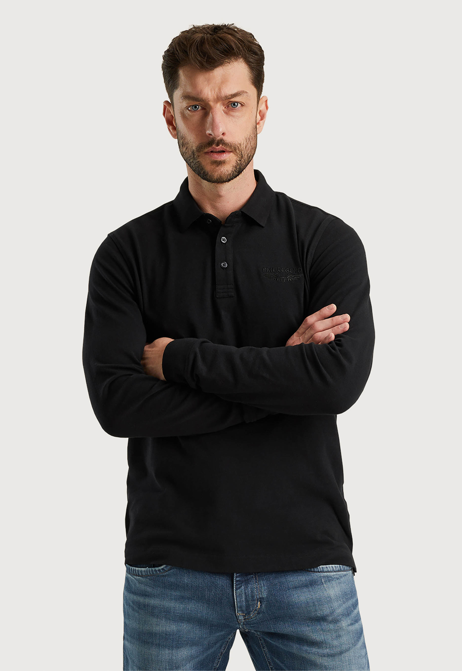 PME Legend Peached Pique Stretch Polo Longsleeve Black Open32