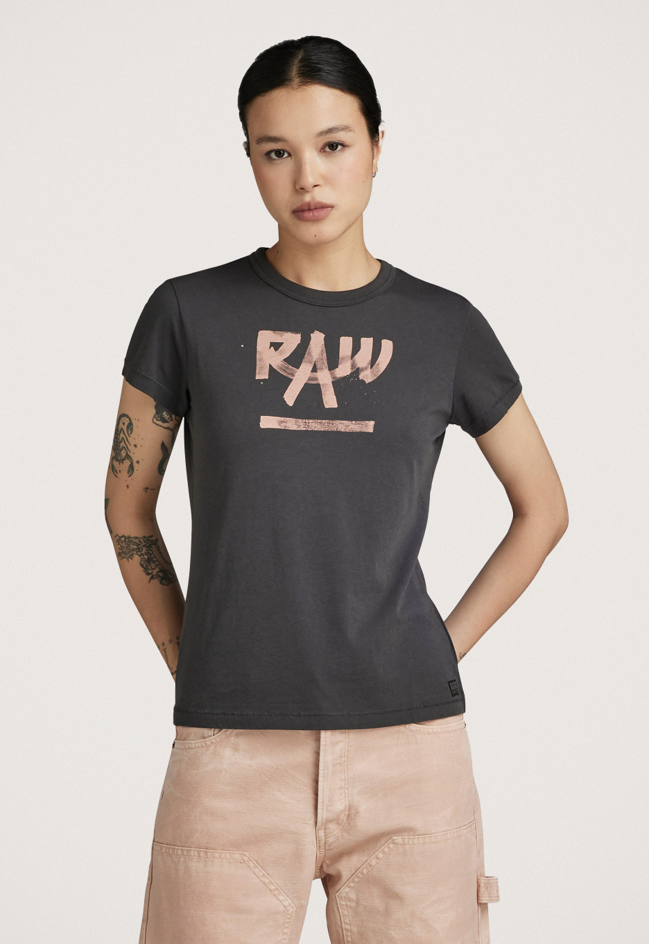 G Star RAW Calligraphy T shirt Grey Dark Open32
