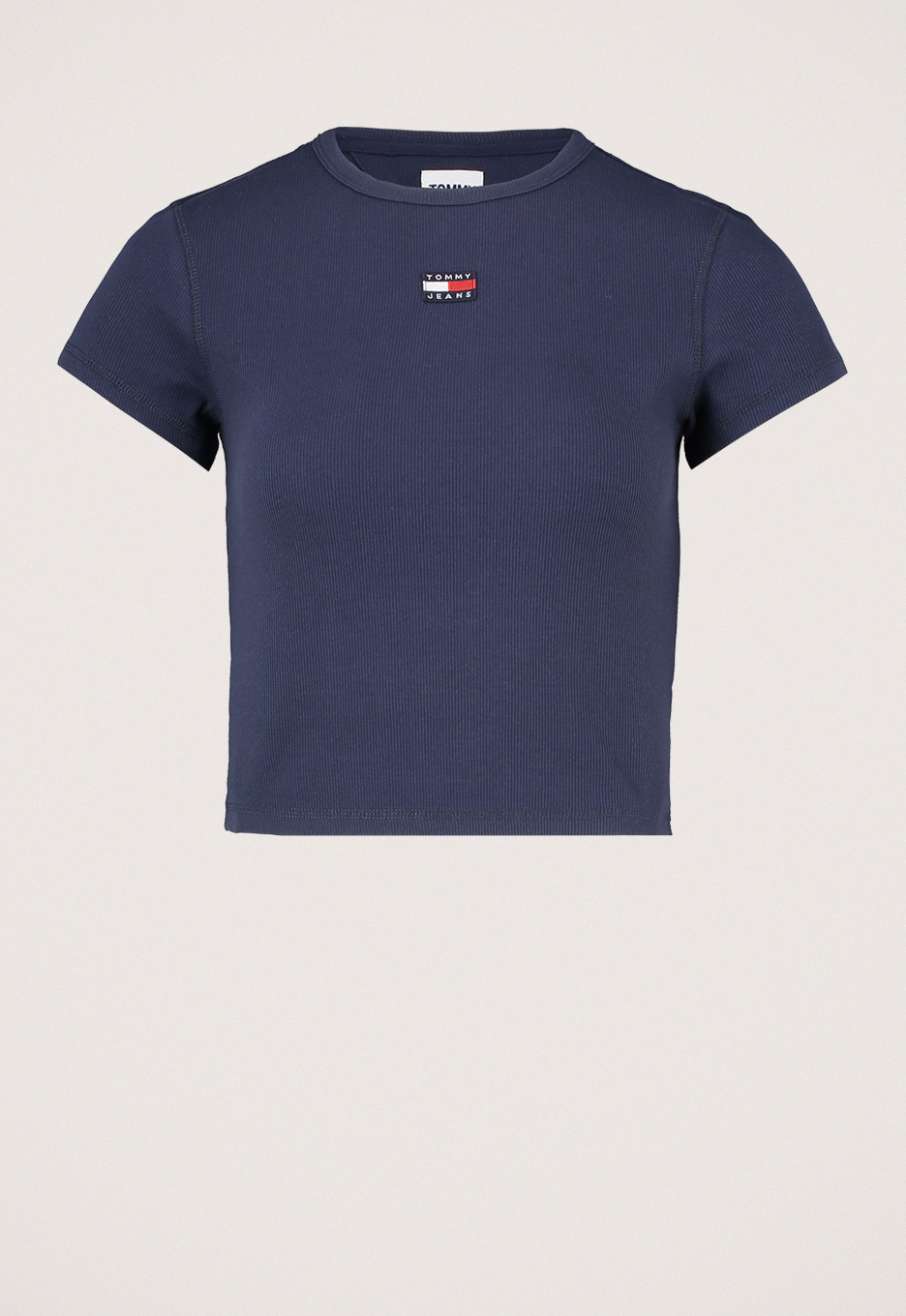 Tommy Jeans Ribgebreid T-shirt Badge Navy Tommy Blue Met