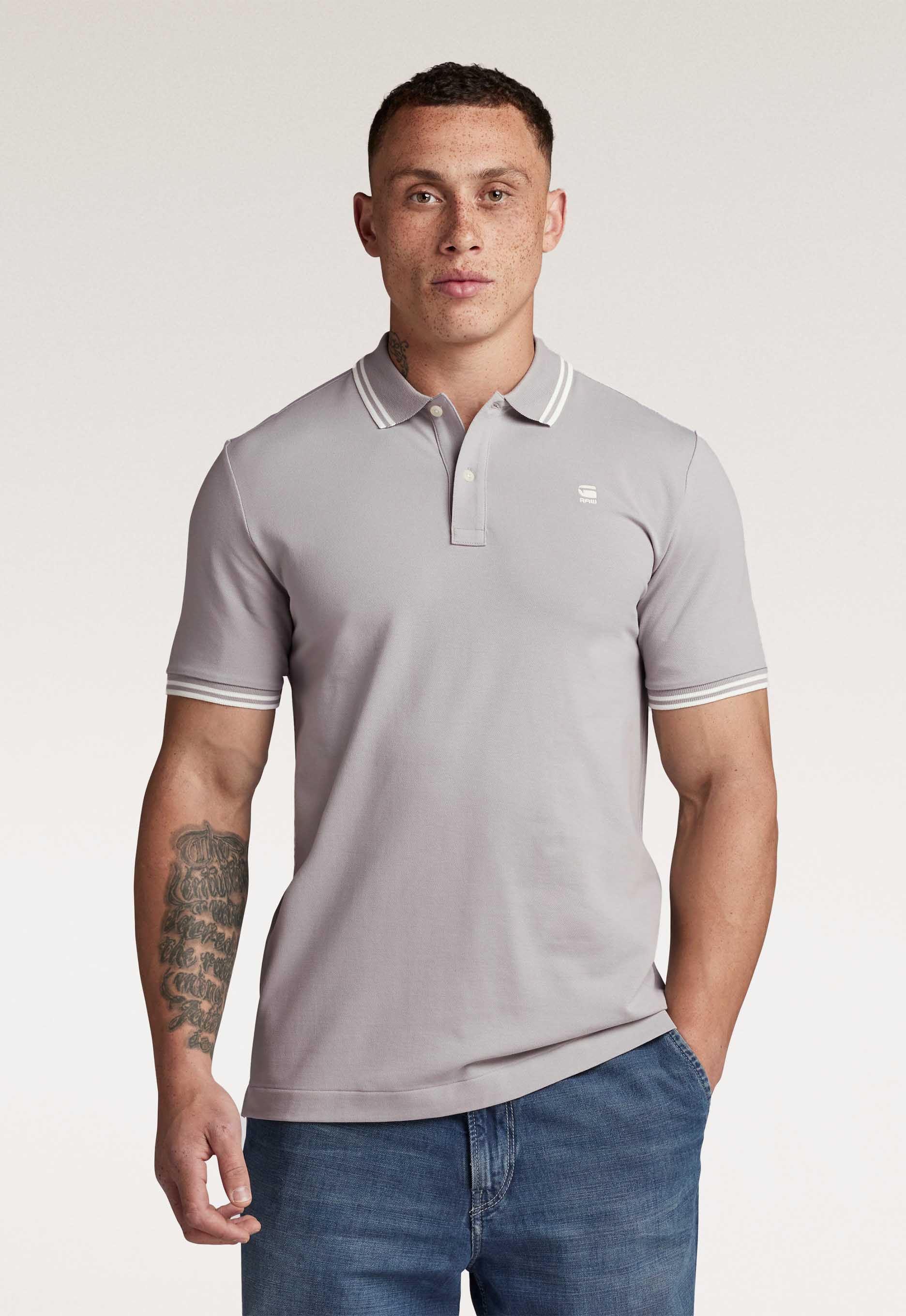 G-STAR RAW Heren Polo's & T-shirts Dunda Slim Stripe Polo S s Lichtgrijs