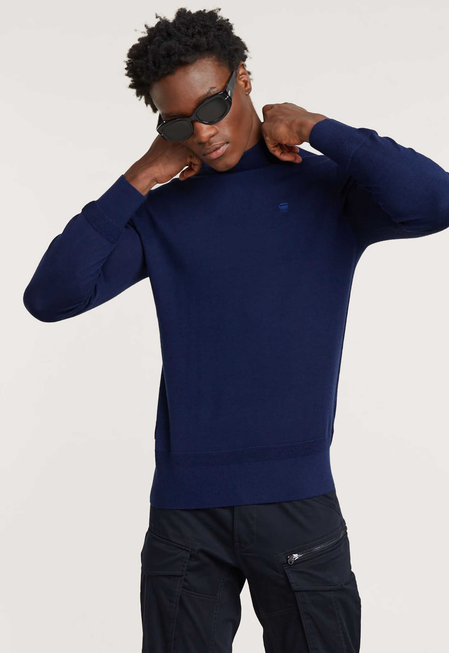 G-Star RAW Premium Core Gebreide Mock Neck Trui Donkerblauw Heren