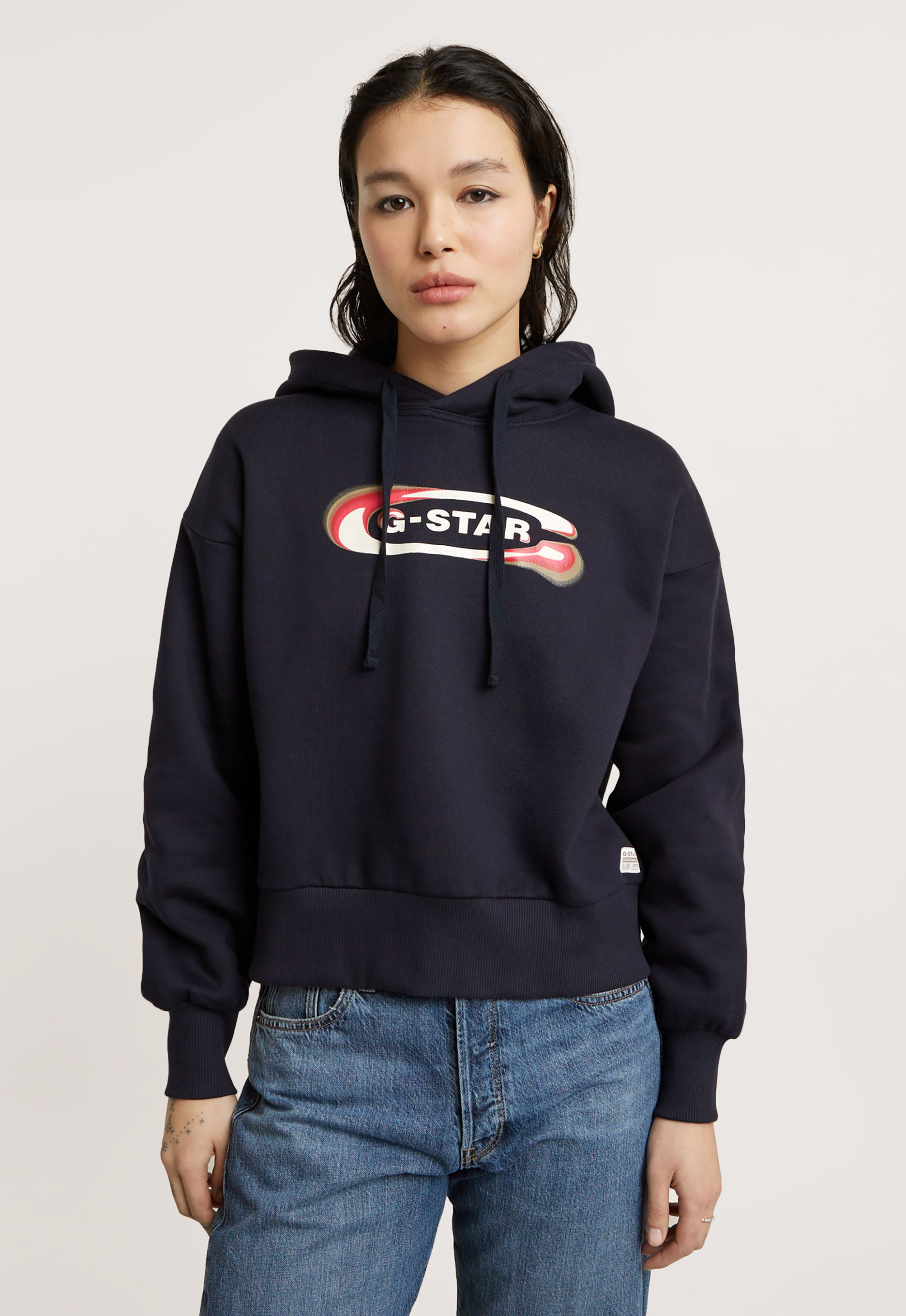 G-Star RAW Old Skool Logo Loose Hoodie Donkerblauw Dames