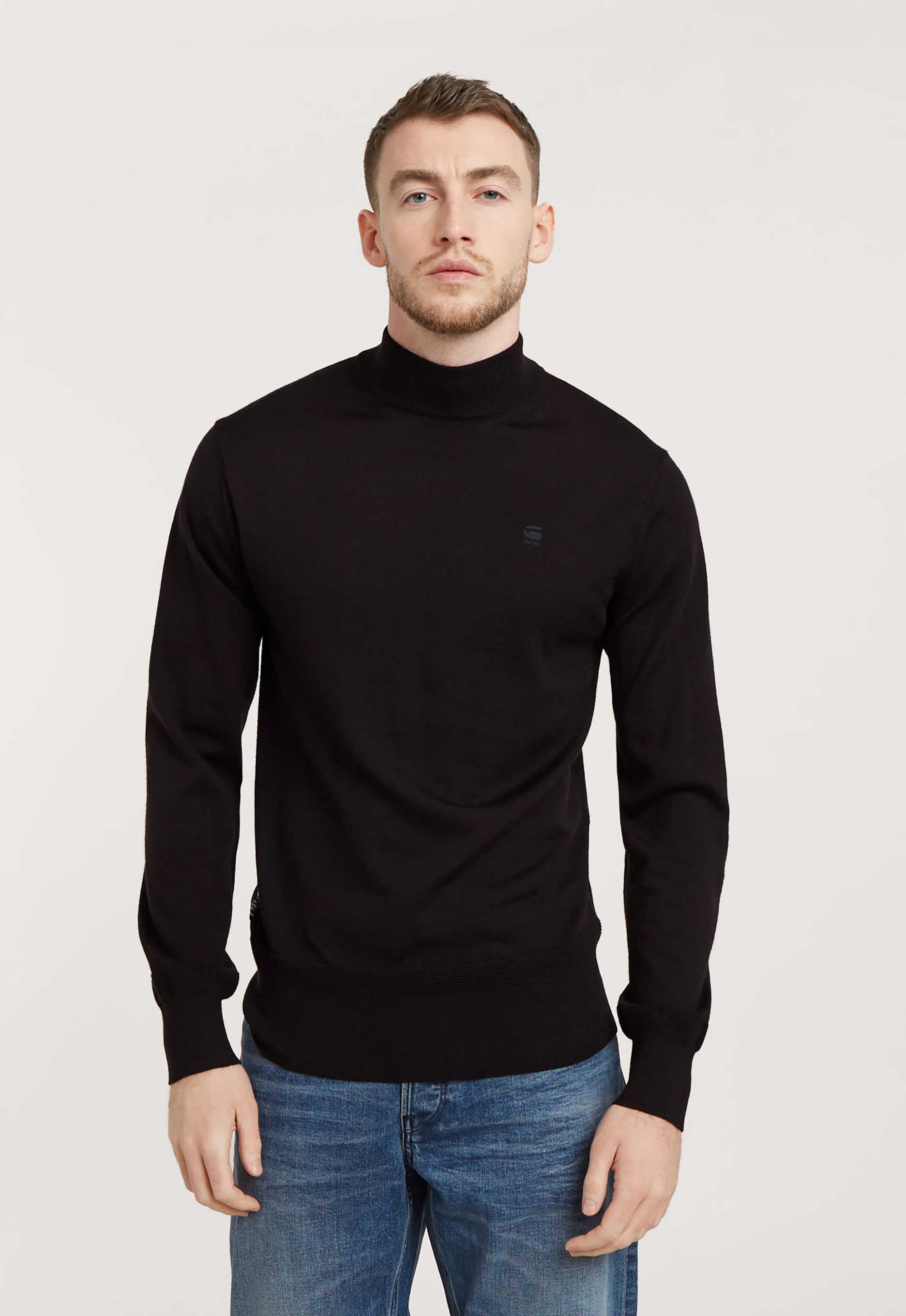 G-Star RAW Premium Core Gebreide Mock Neck Trui Zwart Heren