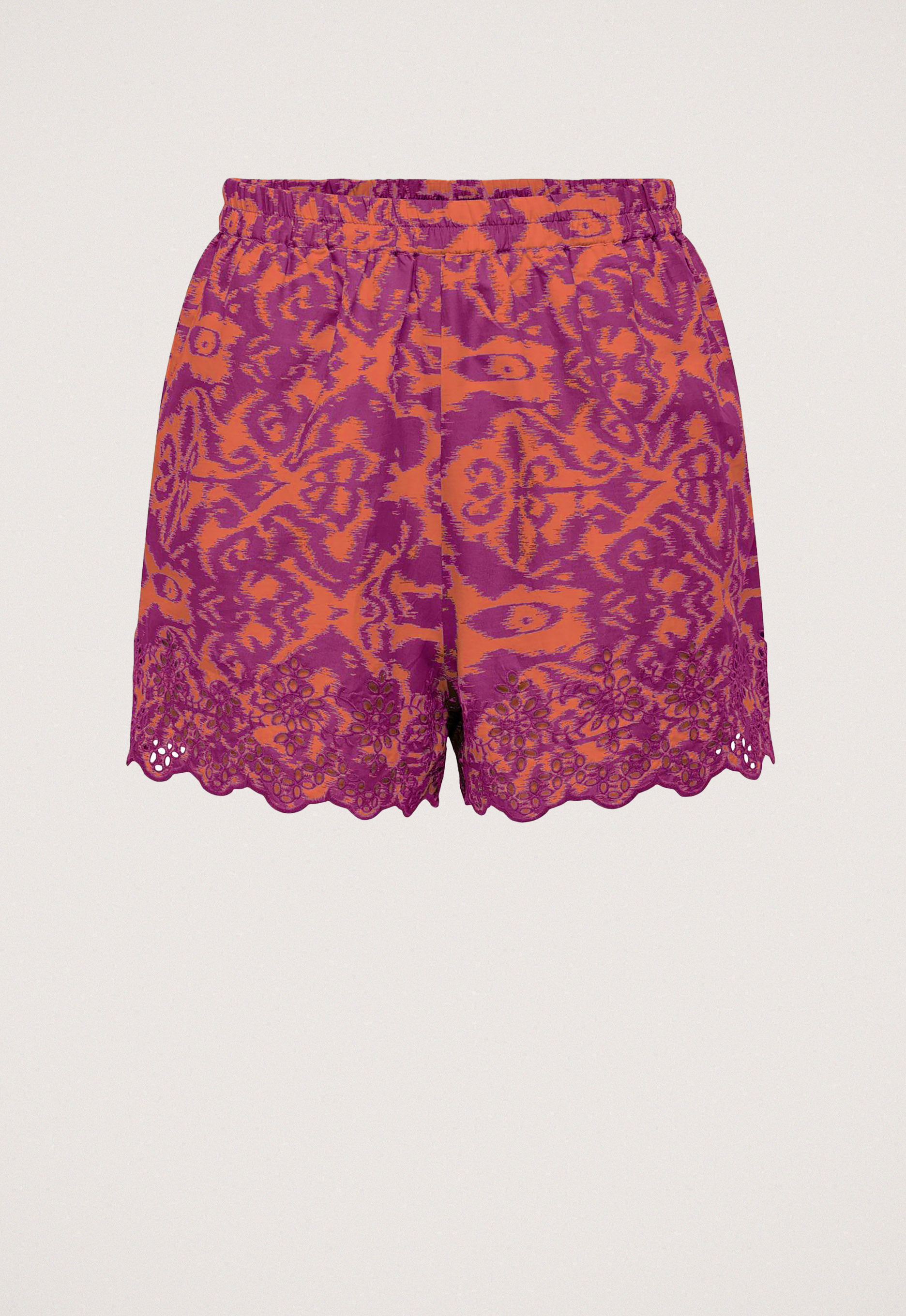 ONLY loose fit short met all over print en borduursels paars oranje