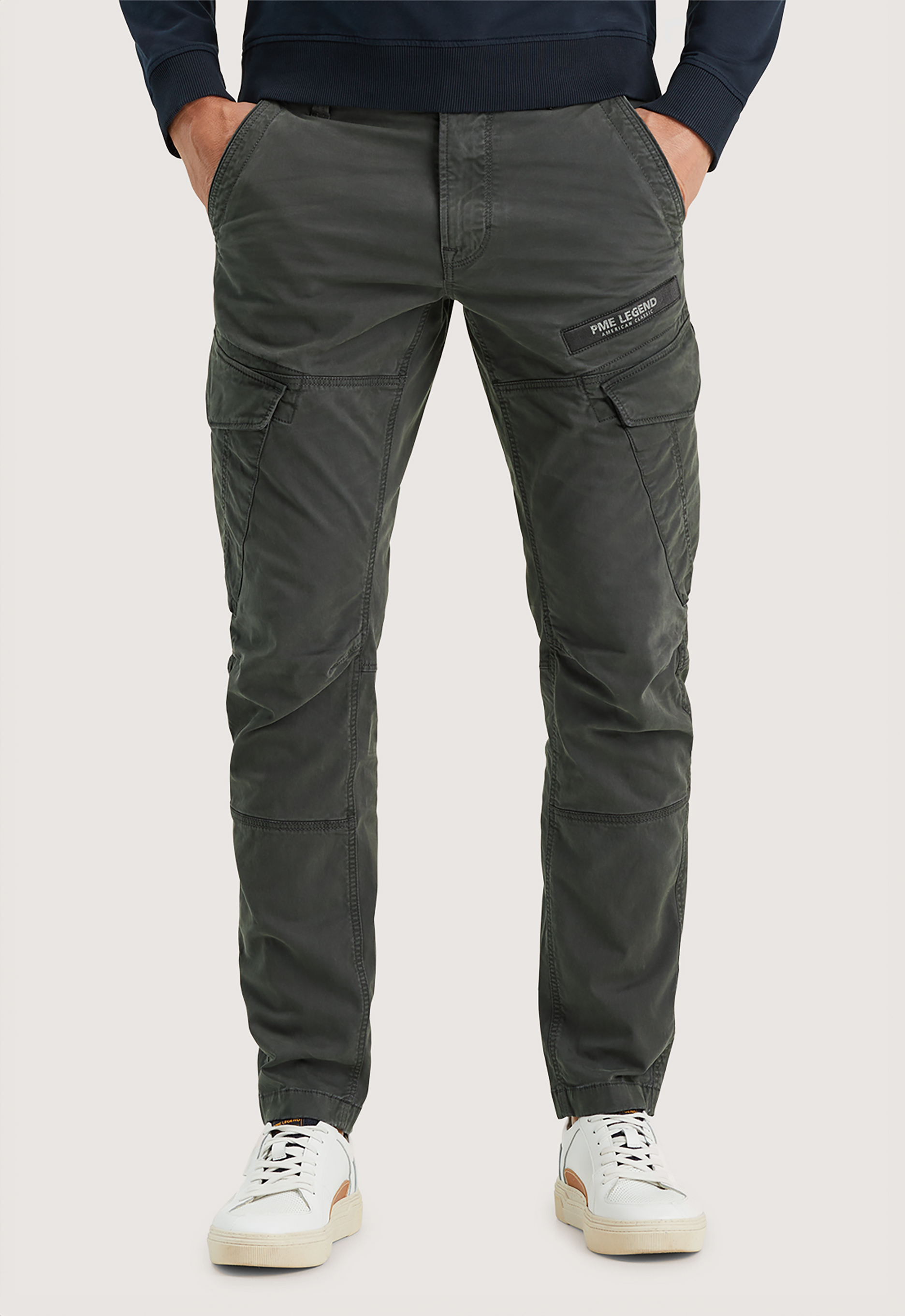 PME Legend Slim fit cargobroek met labeldetail model 'NORDROP'
