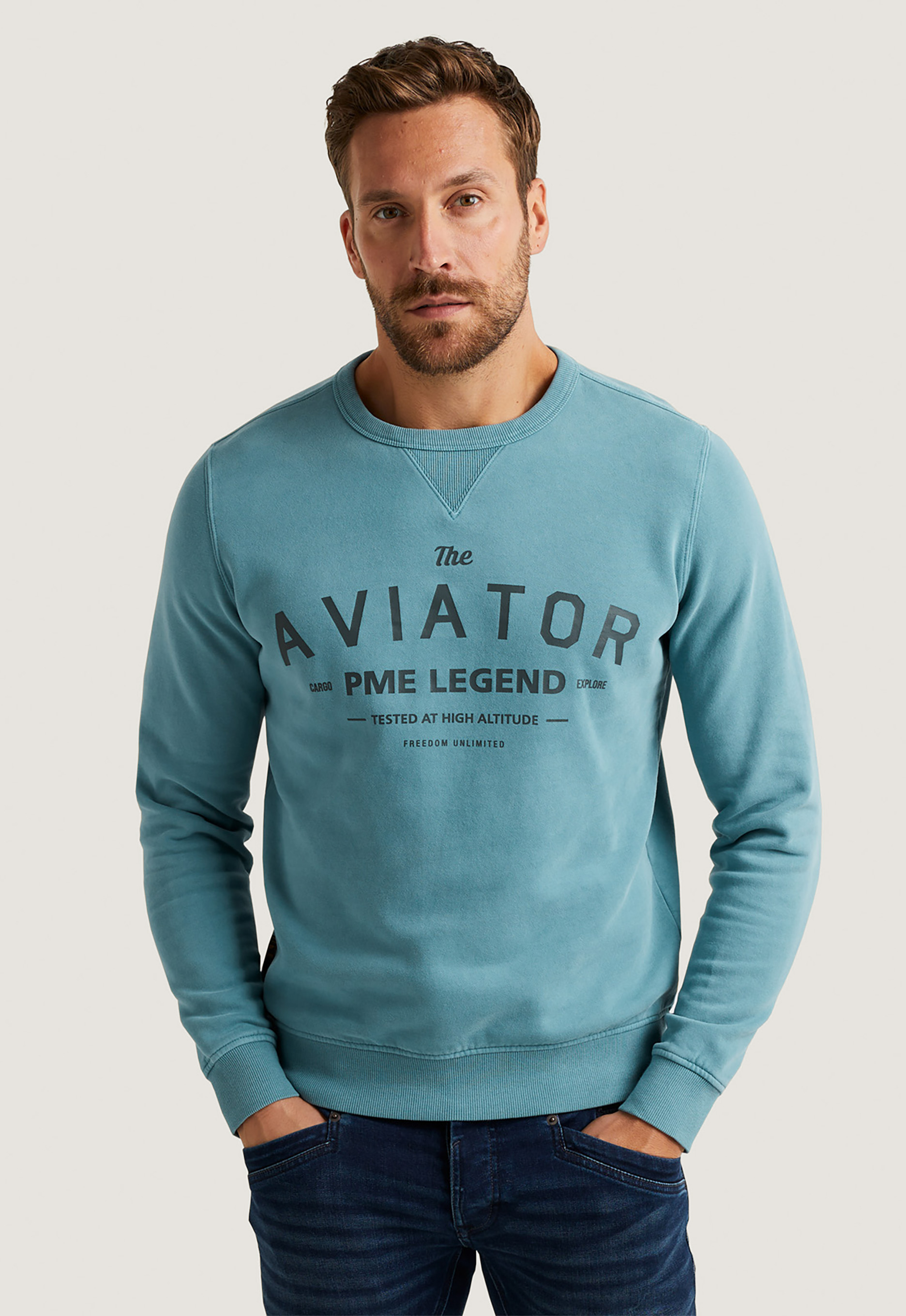 PME Legend Spray Design Crewneck Sweatshirt Blue Heren