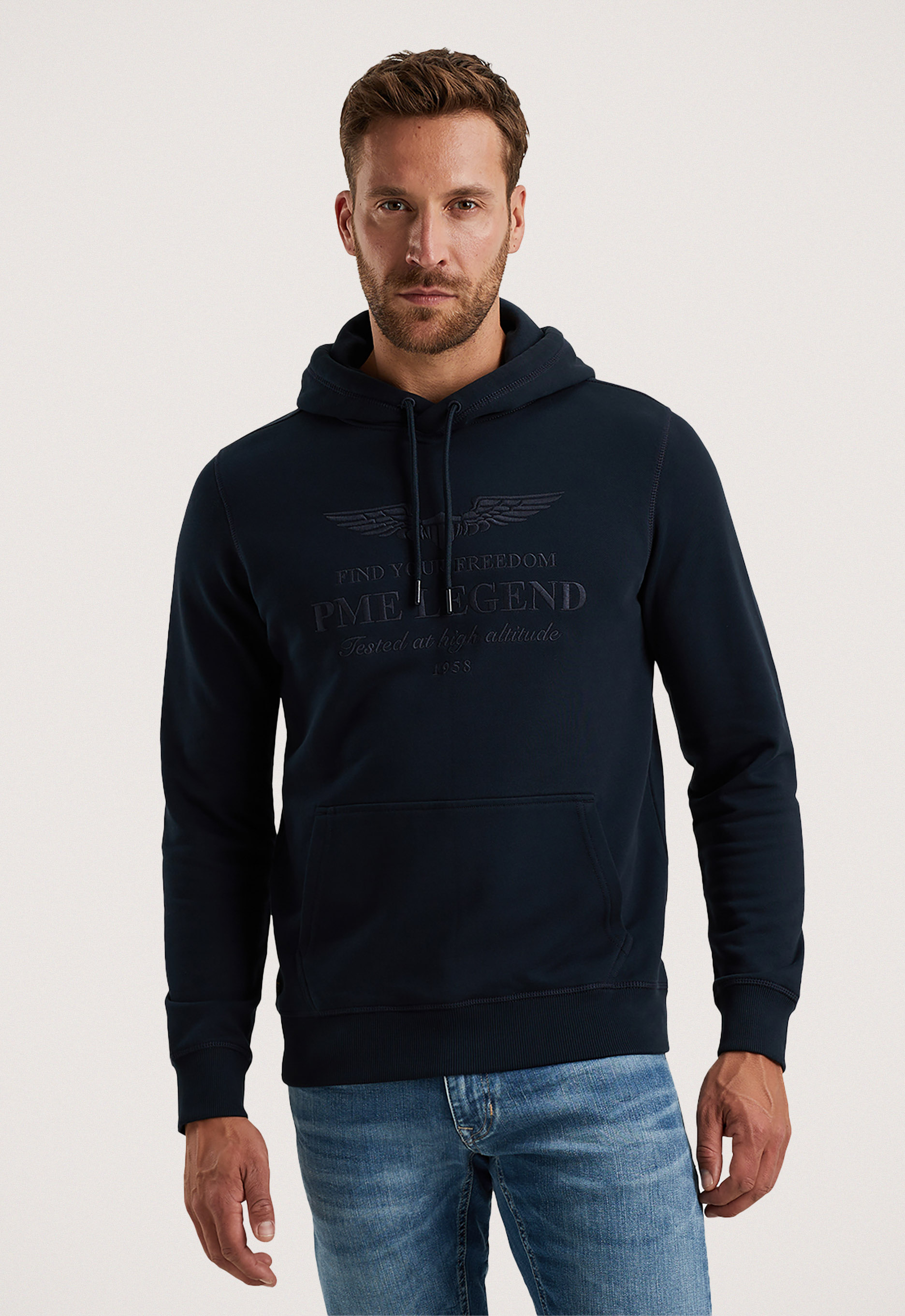 PME Legend Zachte Terry Geborstelde Hoodie Blue Heren