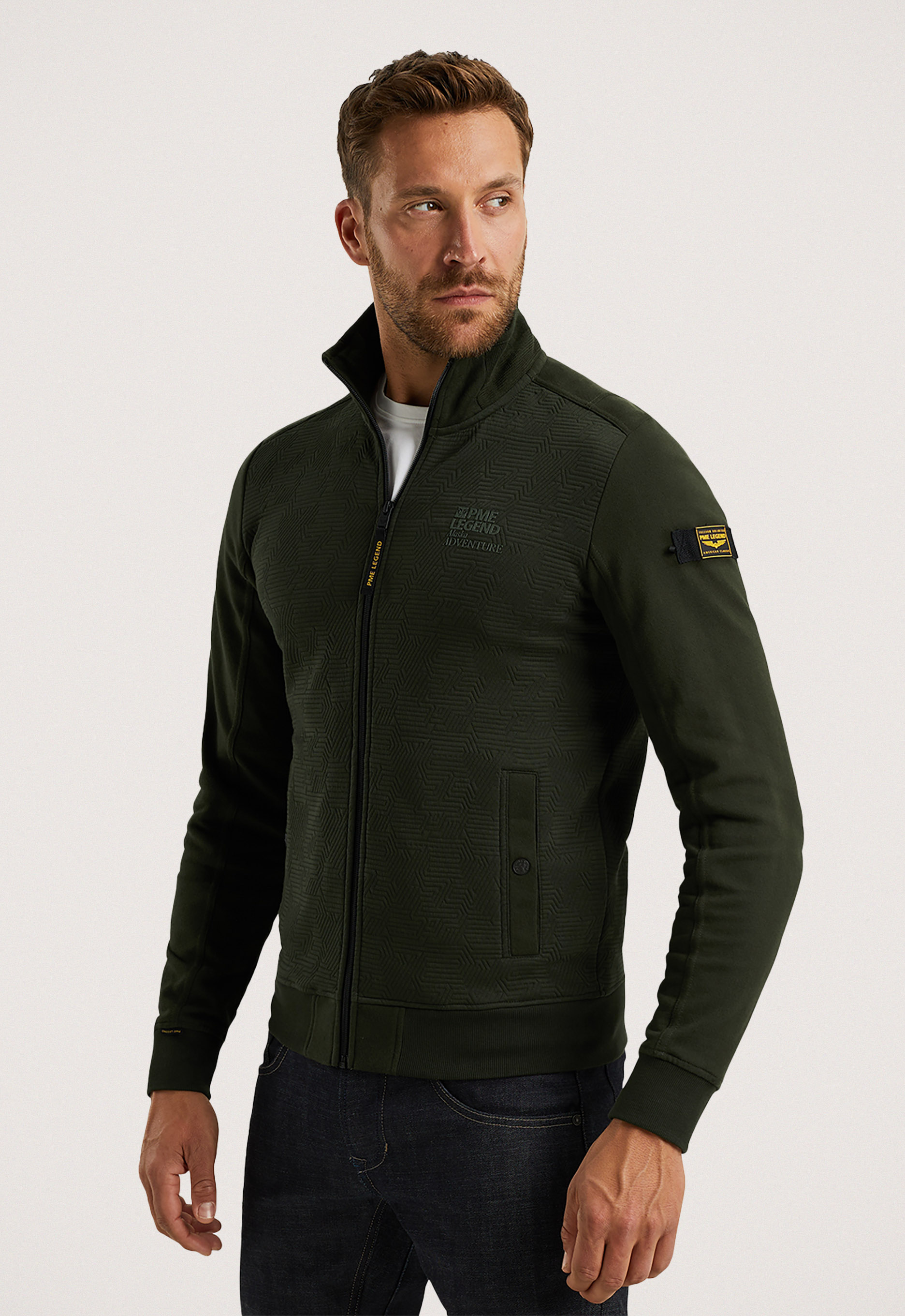 PME Legend sweatvest met logo en textuur donkergroen