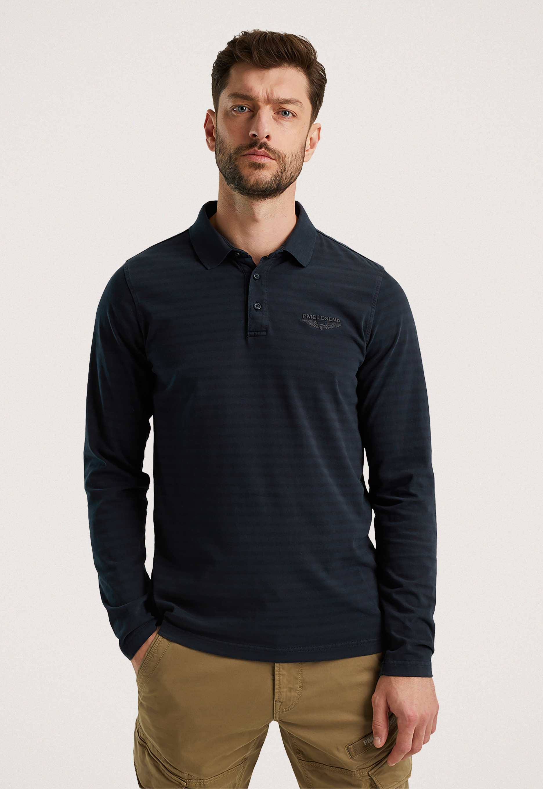 PME Legend Lange mouw polo met subtiele streep Blue Heren