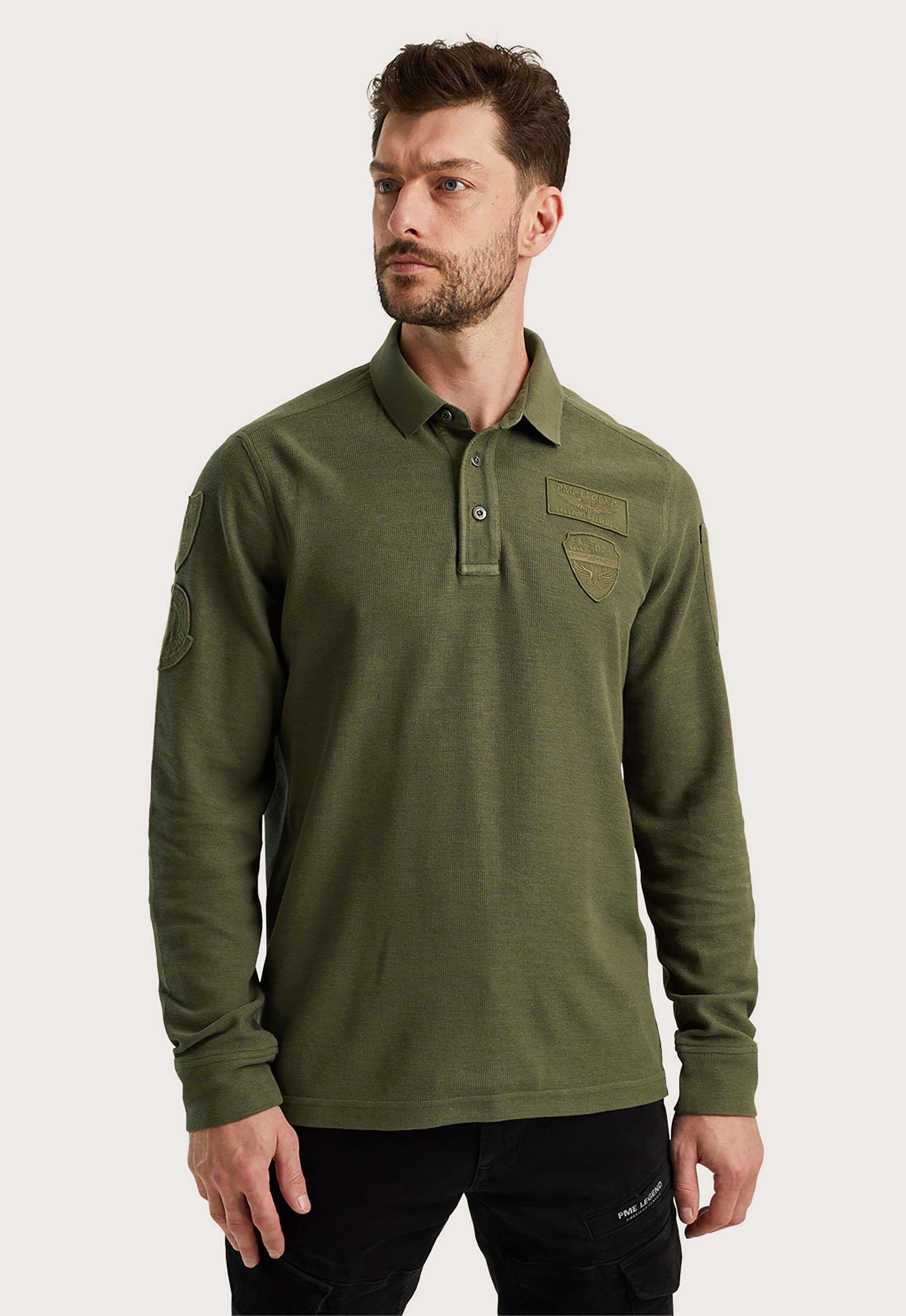 PME Legend Cargo-stijl lange mouw polo Green Heren