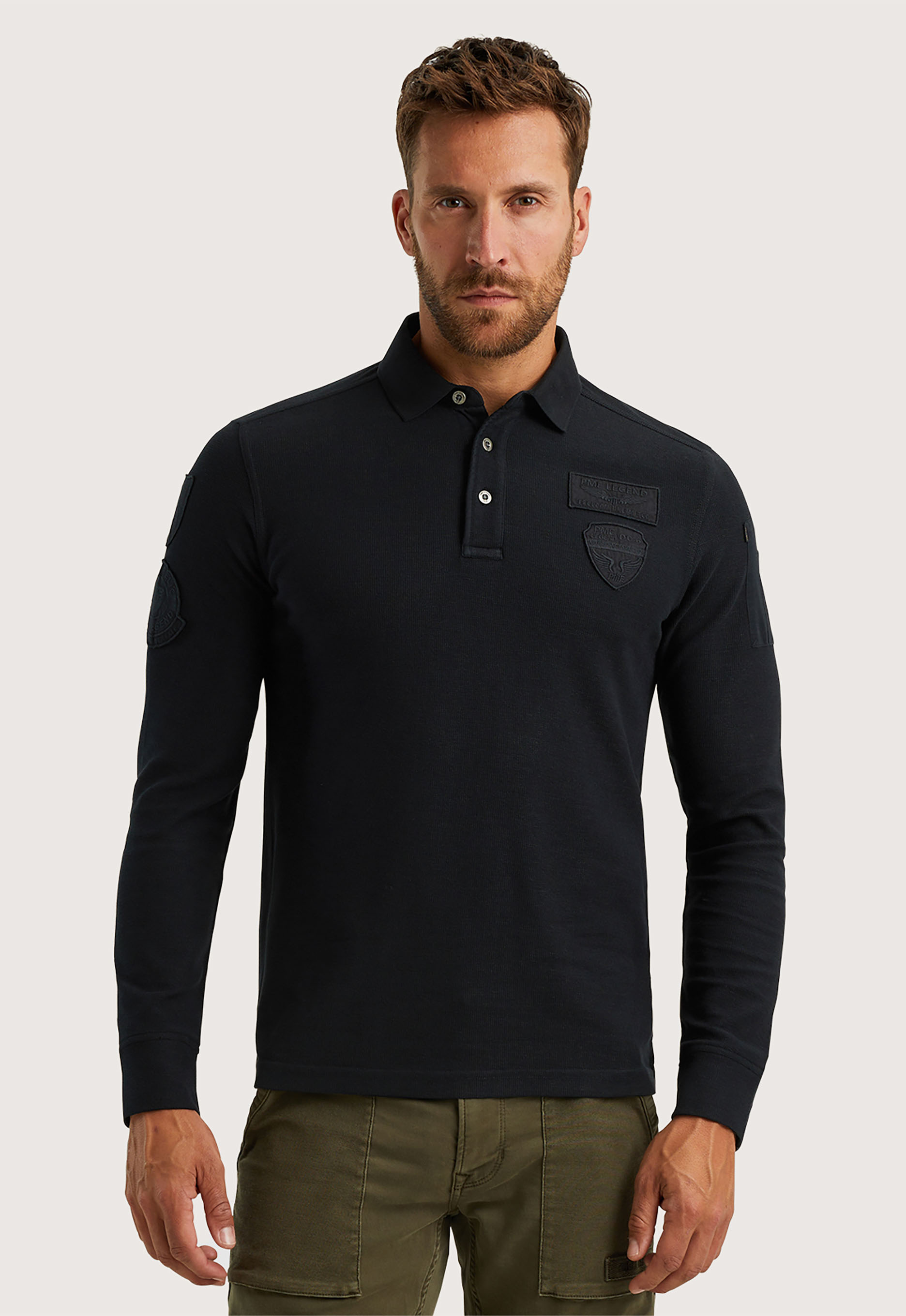 PME Legend Cargo-stijl polo met lange mouwen Black Heren