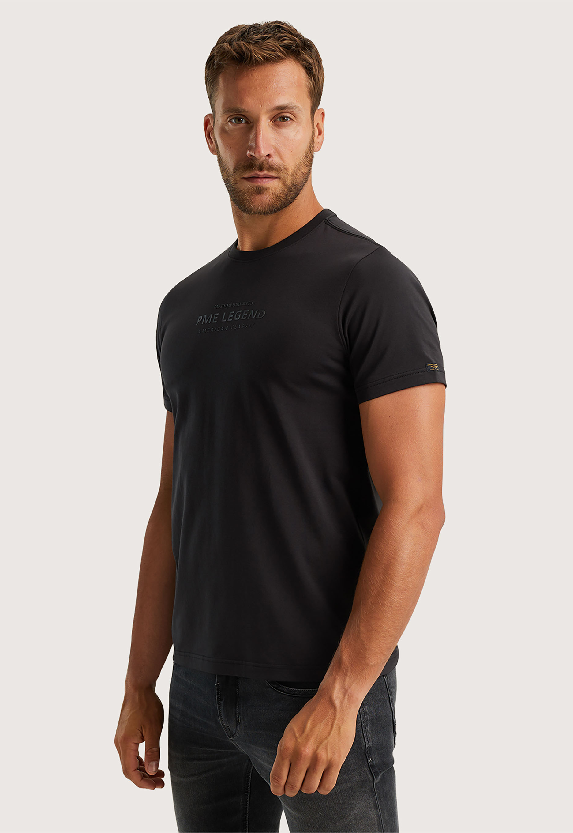PME LEGEND Heren Polo's & T-shirts Short Sleeve R-neck Cotton Elastane Jersey Zwart