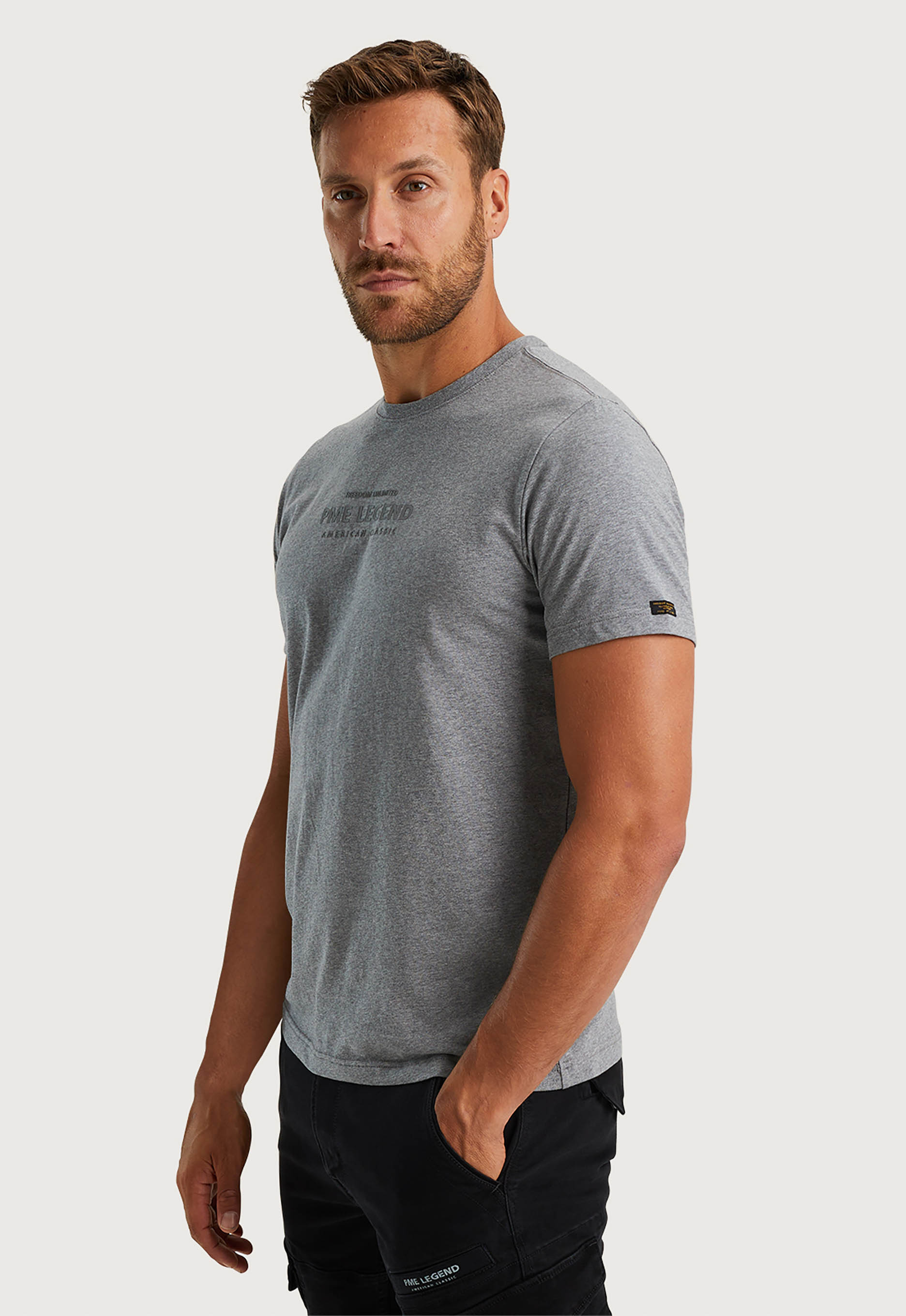 PME LEGEND Heren Polo's & T-shirts Short Sleeve R-neck Cotton Elastane Jersey Grijs