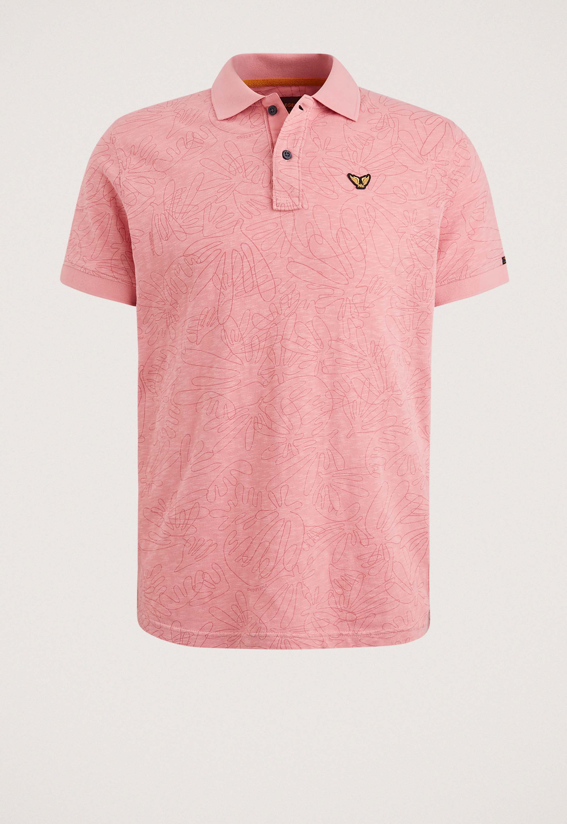 PME Legend Heren Polo Shirt Slub Jersey Print Pink Heren