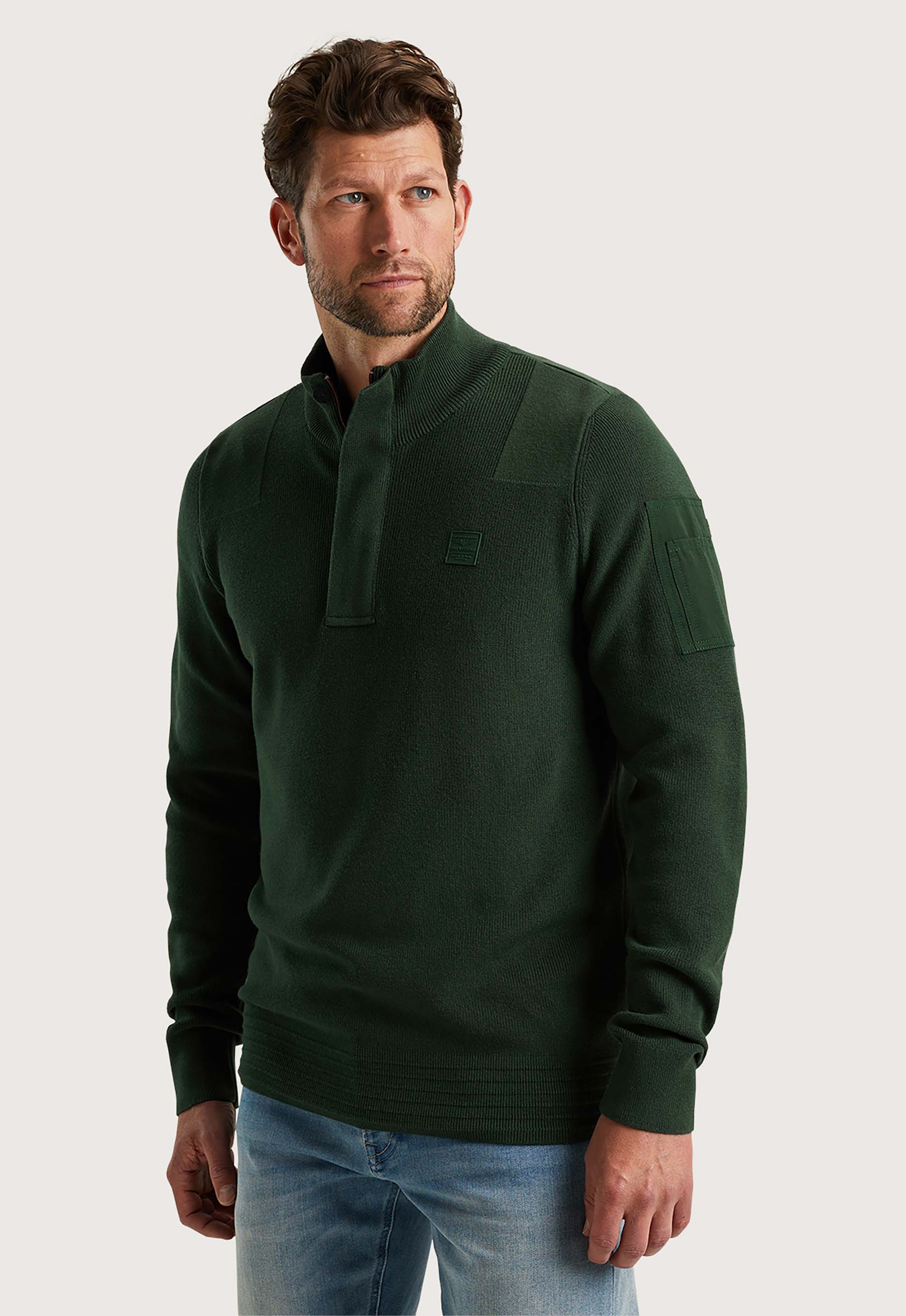 PME LEGEND Heren Truien & Vesten Half Zip Collar Cotton Knit Groen