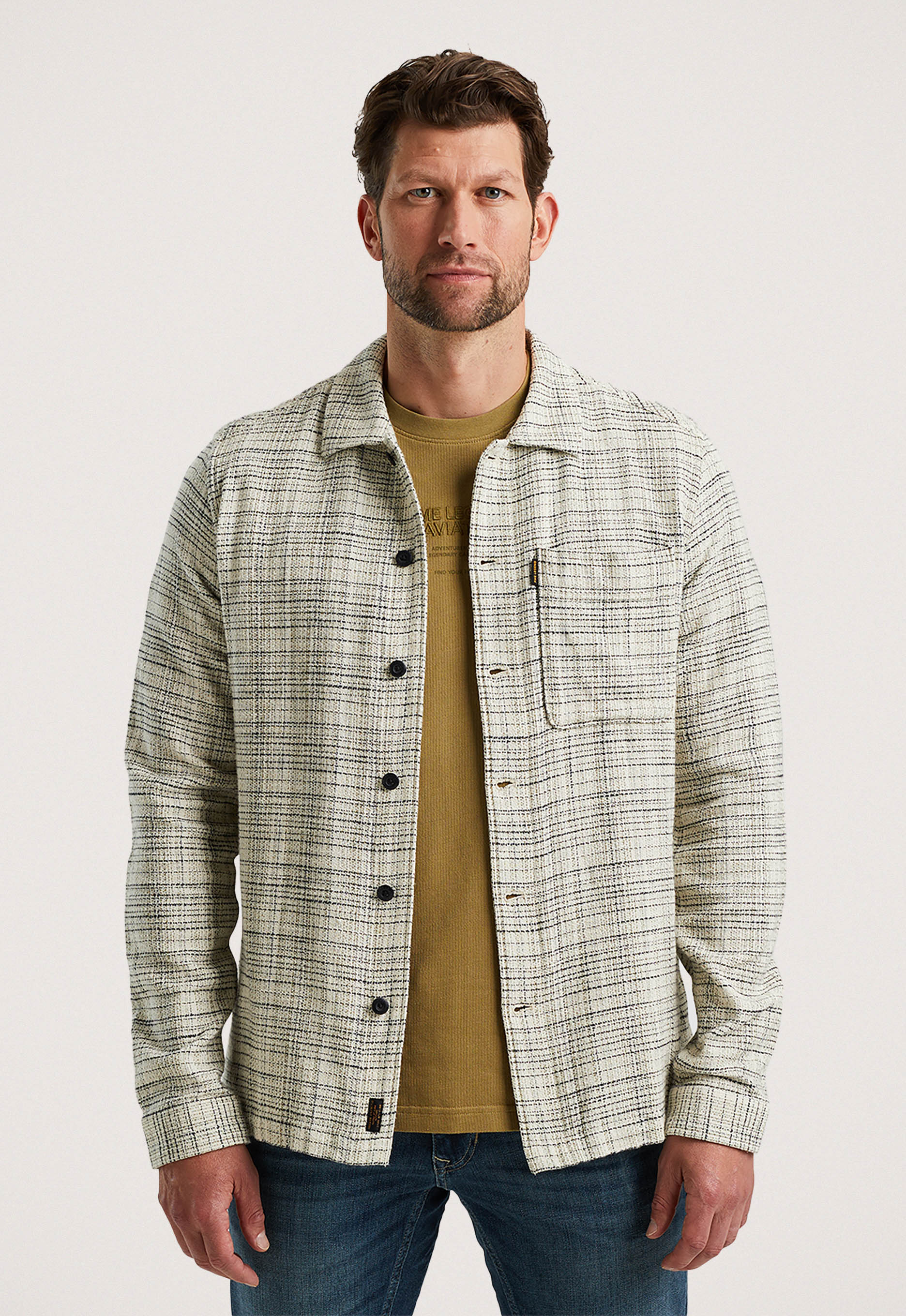 PME Legend Lange mouw shirt Multi clr Mattwe Beige Heren