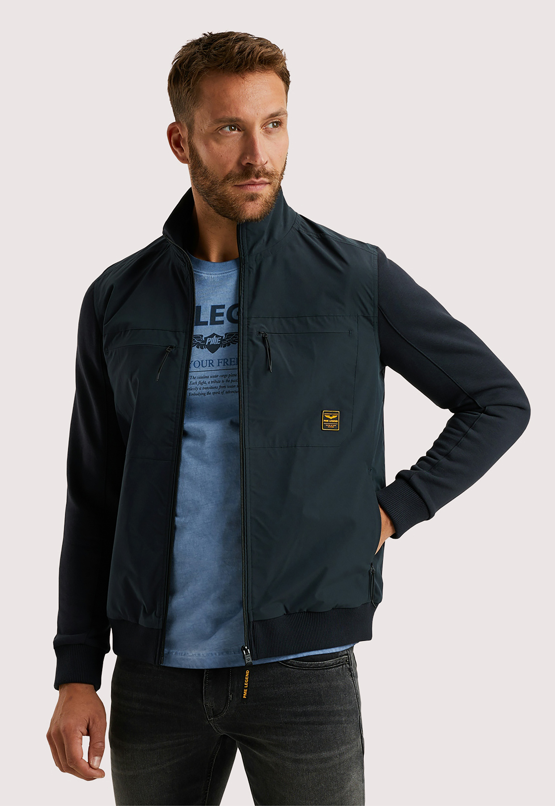 PME LEGEND Heren Jassen Zip Jacket Sweat Mixed Padded Blauw