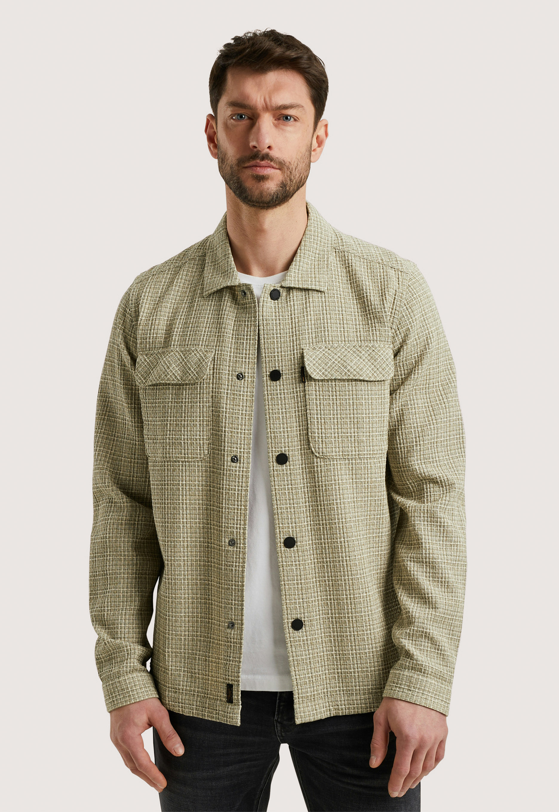 PME Legend Regular fit overhemdjack met paspelzakken op de borst model 'Dobby'