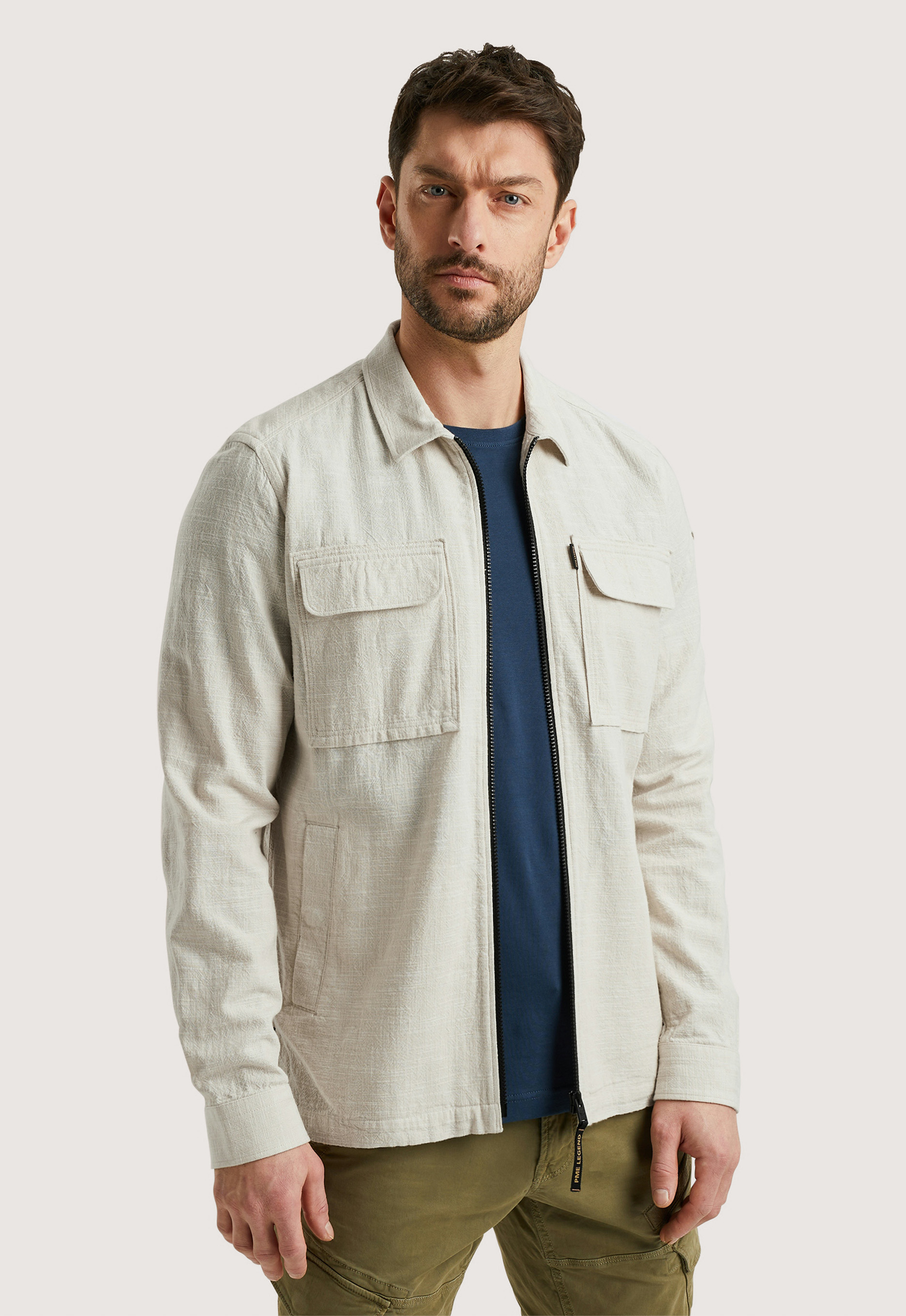 PME Legend Lange Mouw Slub Shirt Psi2502228 Beige Heren