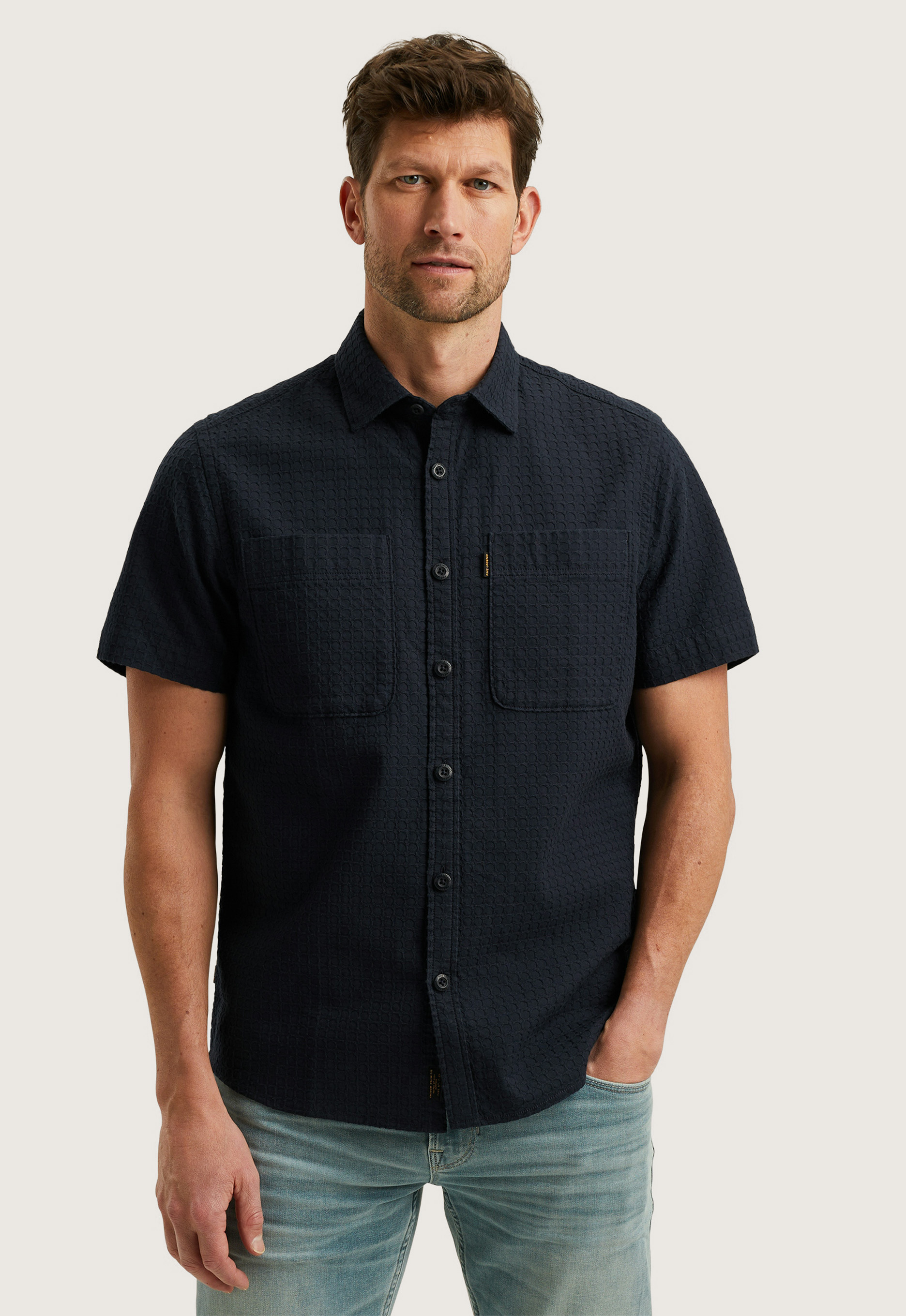 PME Legend overshirt met textuur donkerblauw