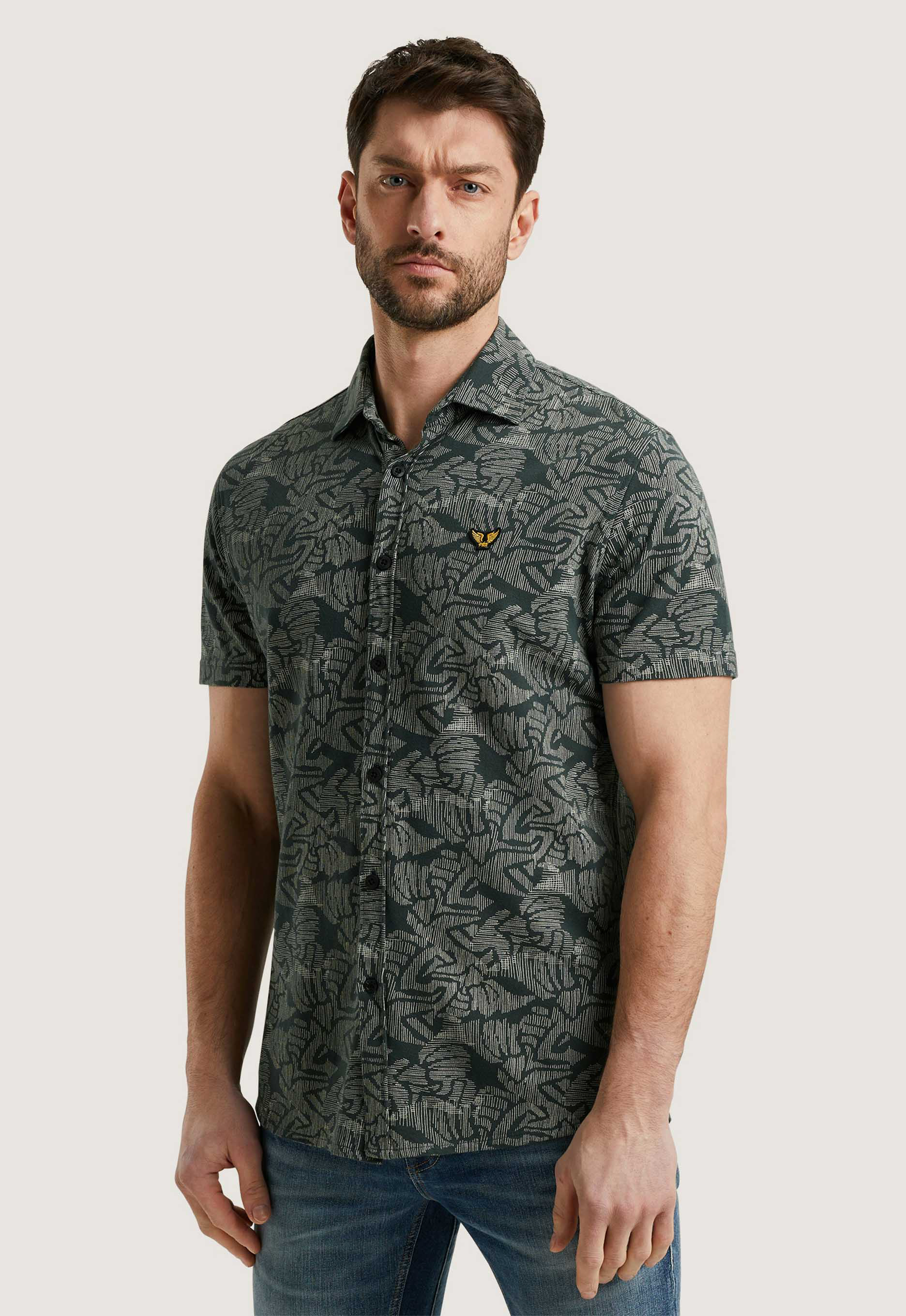 PME Legend Short Sleeve Overhemd Print Donkergroen