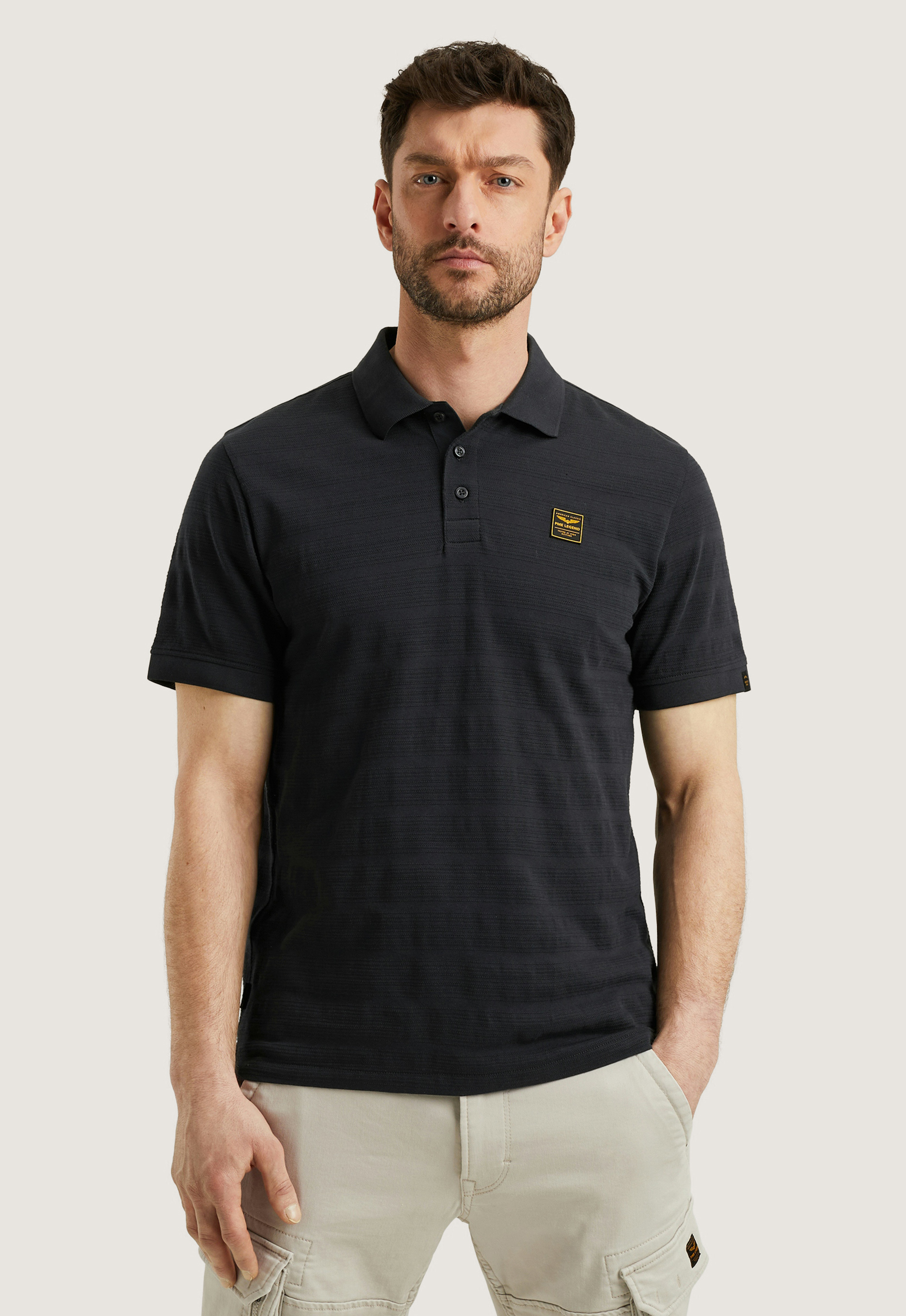 PME Legend regular polo met ingebreid patroon donkerblauw