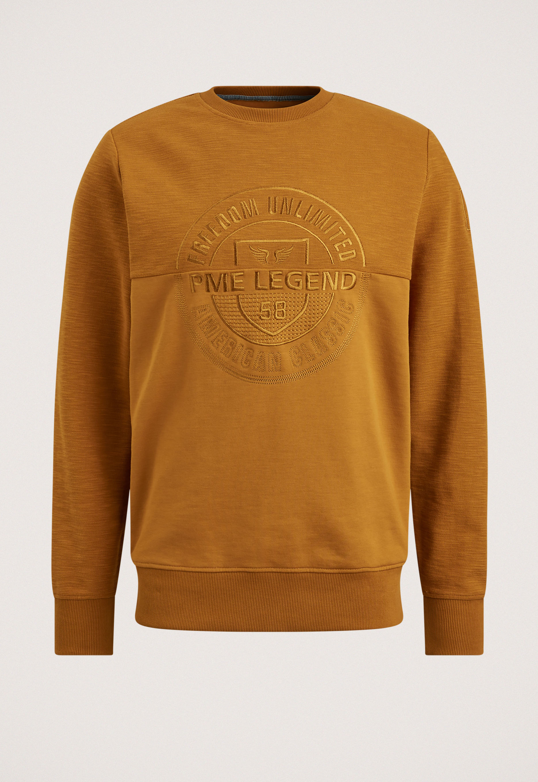 PME Legend sweater met logo en borduursels okergeel